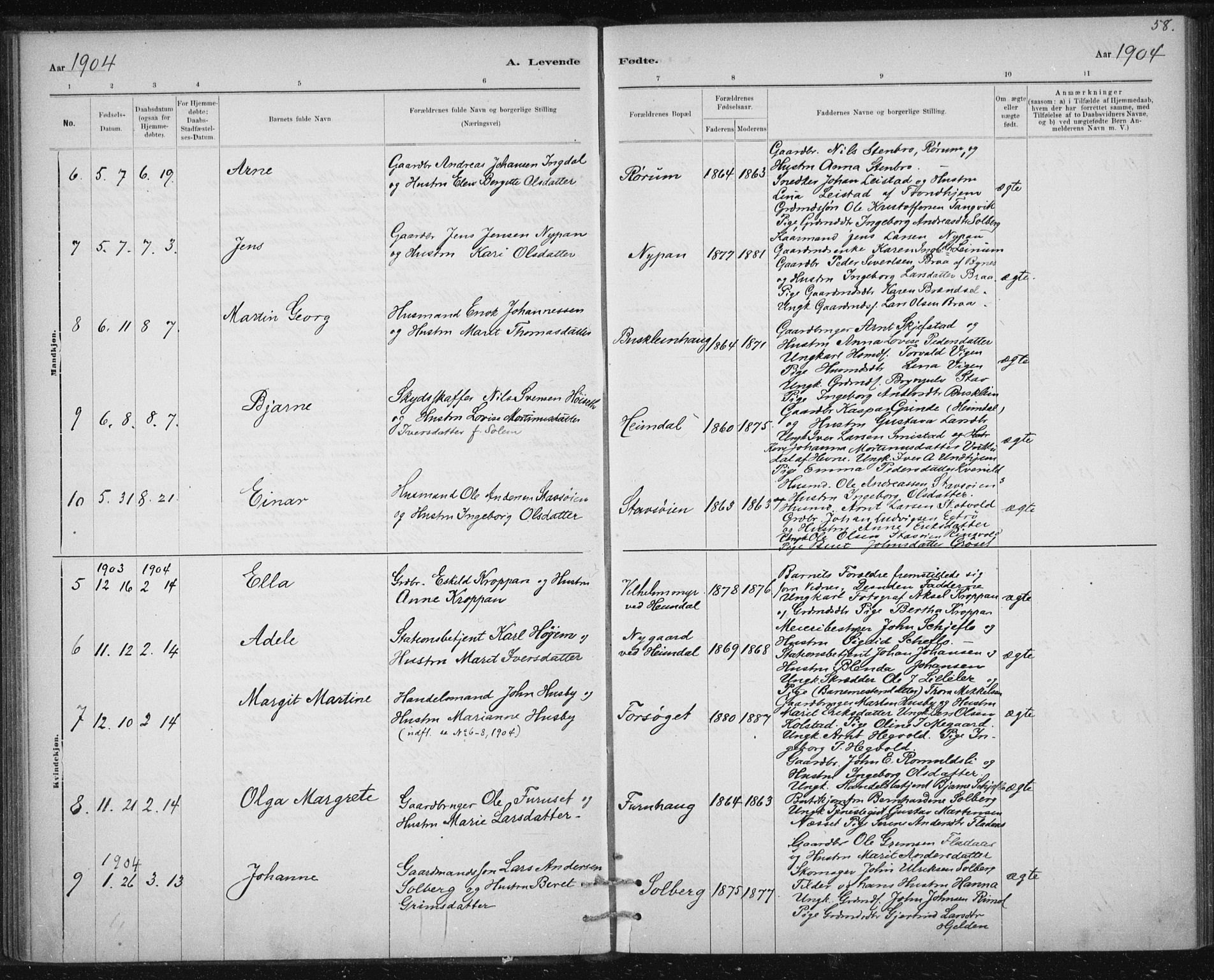 Ministerialprotokoller, klokkerbøker og fødselsregistre - Sør-Trøndelag, SAT/A-1456/613/L0392: Parish register (official) no. 613A01, 1887-1906, p. 58