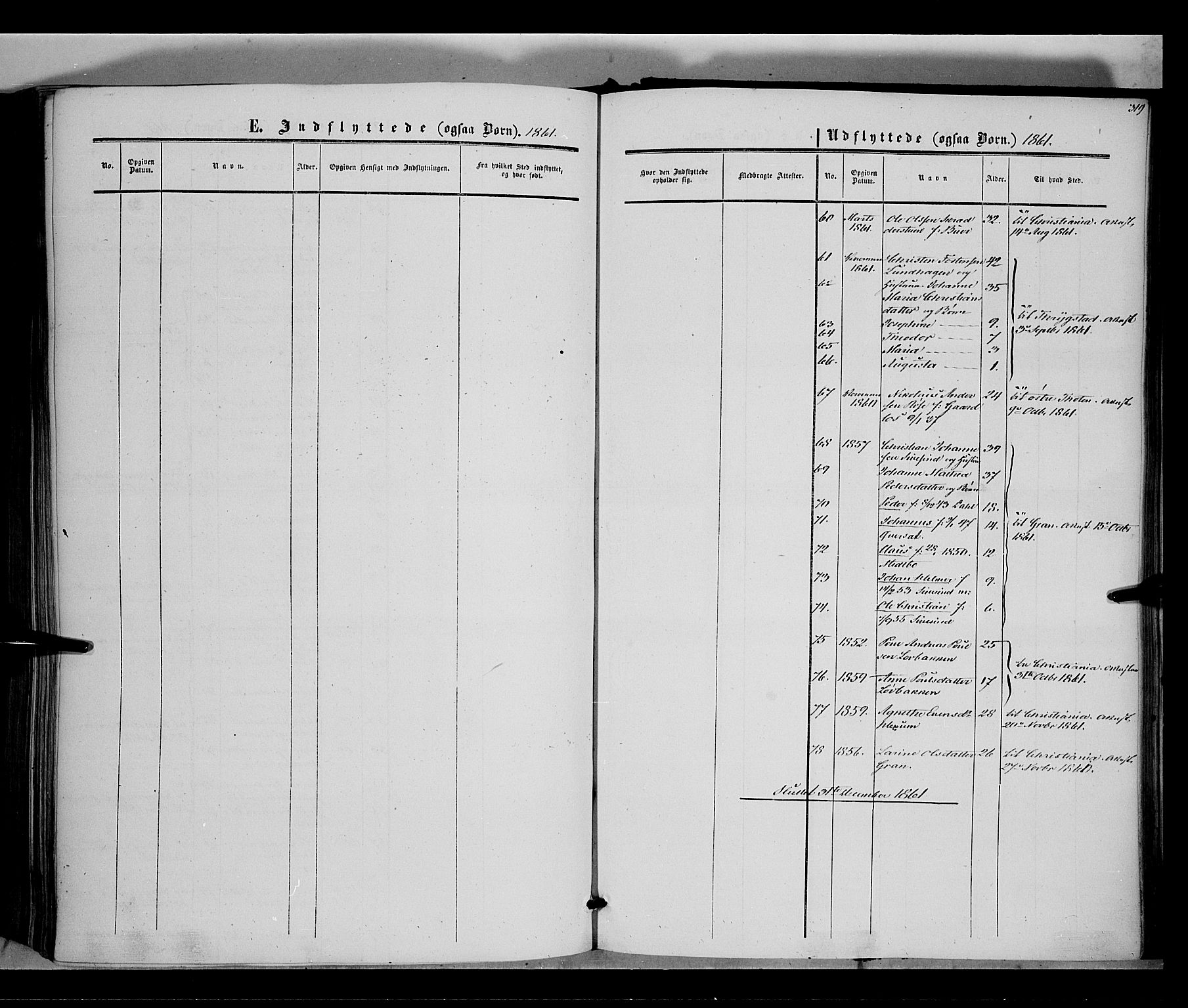 Vestre Toten prestekontor, AV/SAH-PREST-108/H/Ha/Haa/L0006: Parish register (official) no. 6, 1856-1861, p. 319