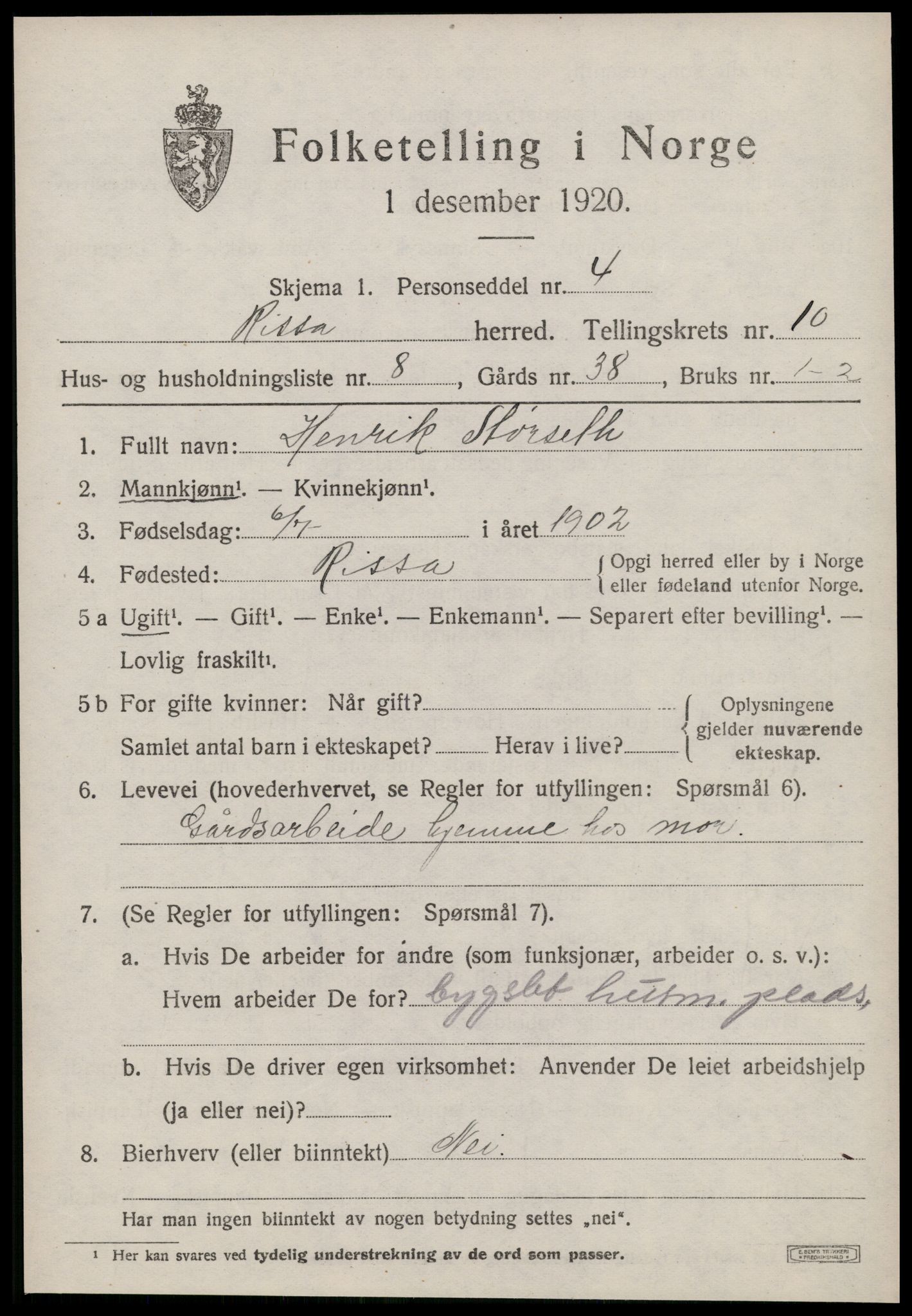 SAT, 1920 census for Rissa, 1920, p. 6657