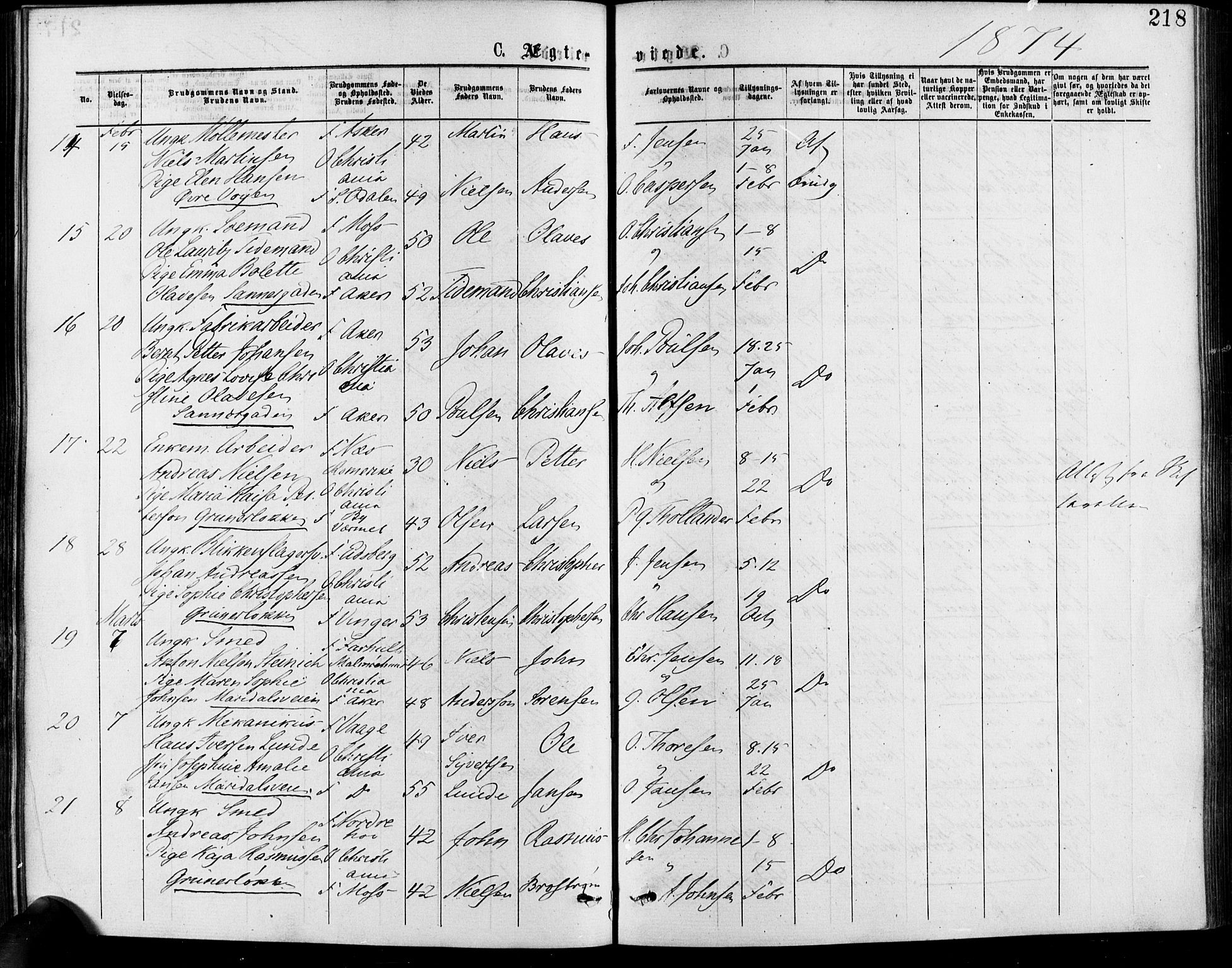 Gamle Aker prestekontor Kirkebøker, AV/SAO-A-10617a/F/L0005: Parish register (official) no. 5, 1873-1881, p. 218