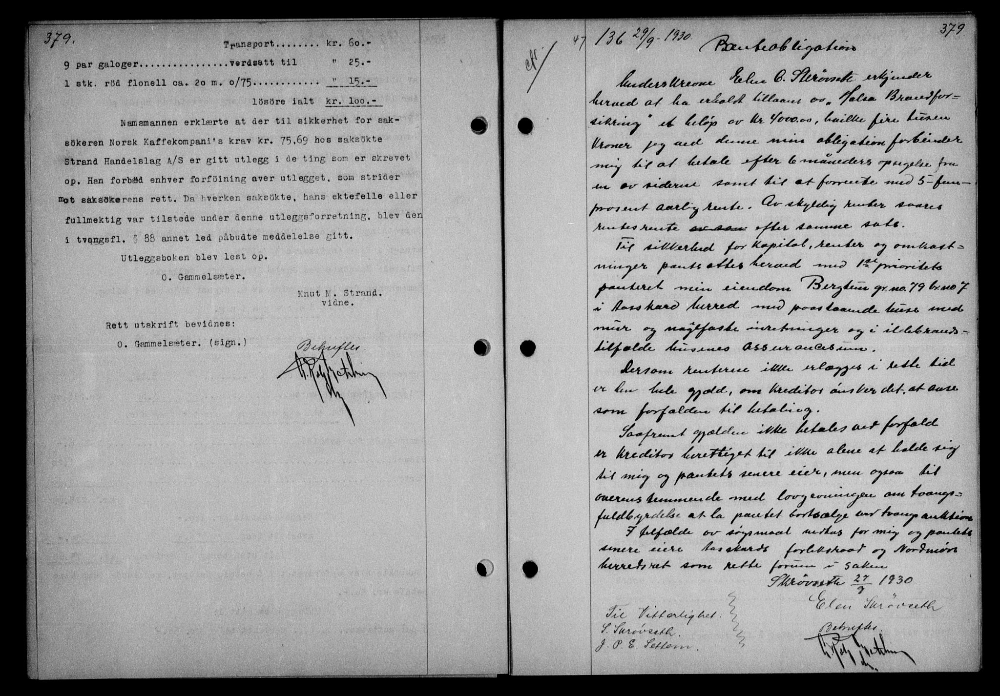 Nordmøre sorenskriveri, AV/SAT-A-4132/1/2/2Ca/L0070: Mortgage book no. 60, 1930-1930, Deed date: 29.09.1930