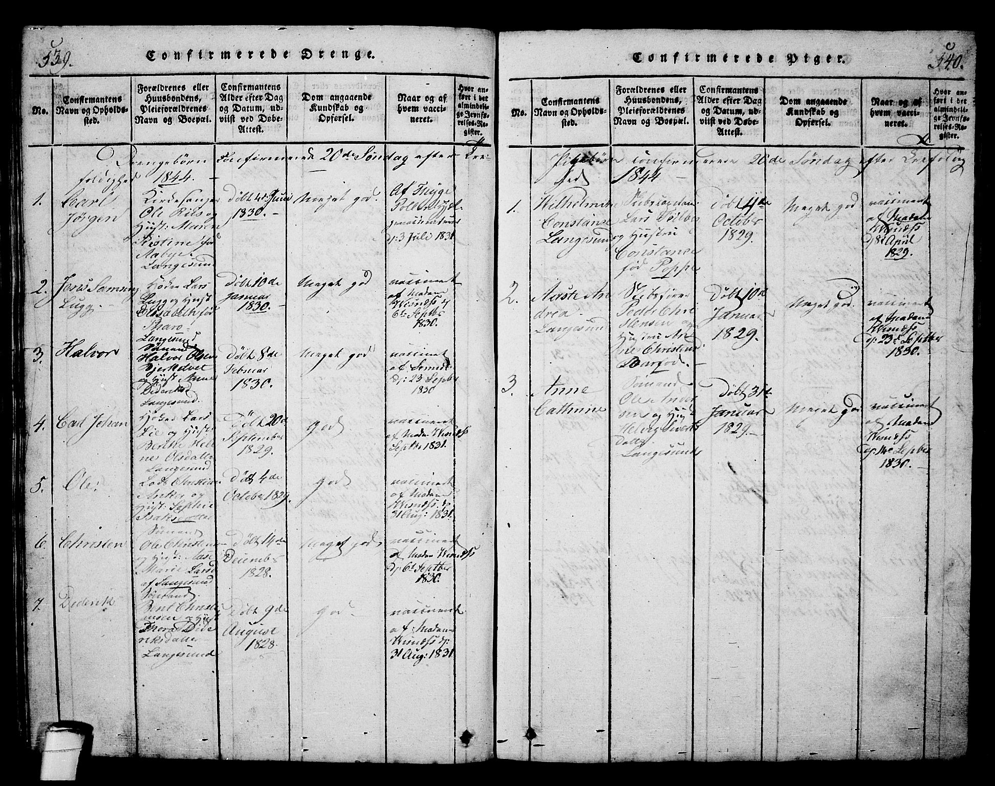 Langesund kirkebøker, AV/SAKO-A-280/G/Ga/L0003: Parish register (copy) no. 3, 1815-1858, p. 539-540