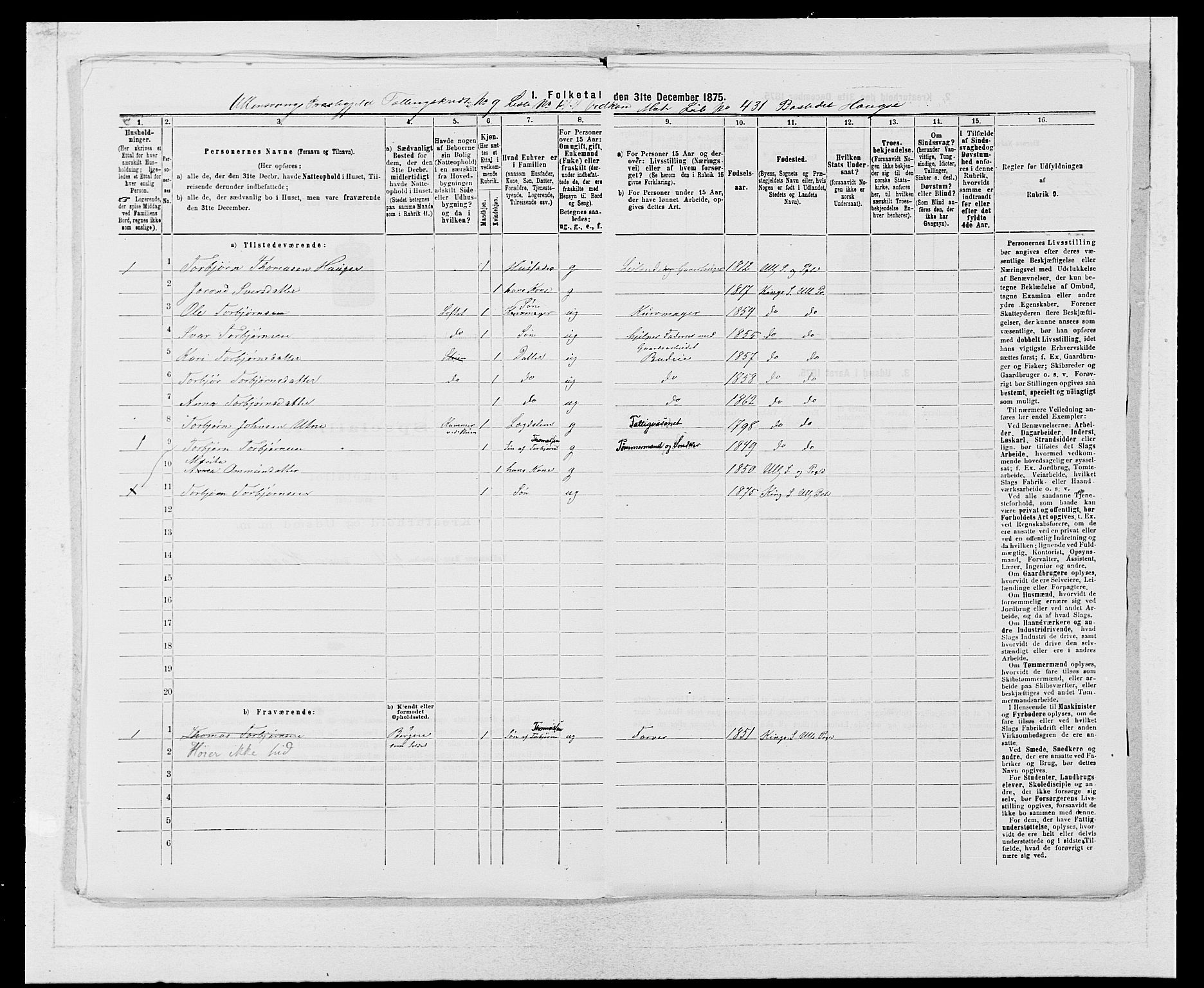 SAB, 1875 census for 1230P Ullensvang, 1875, p. 936