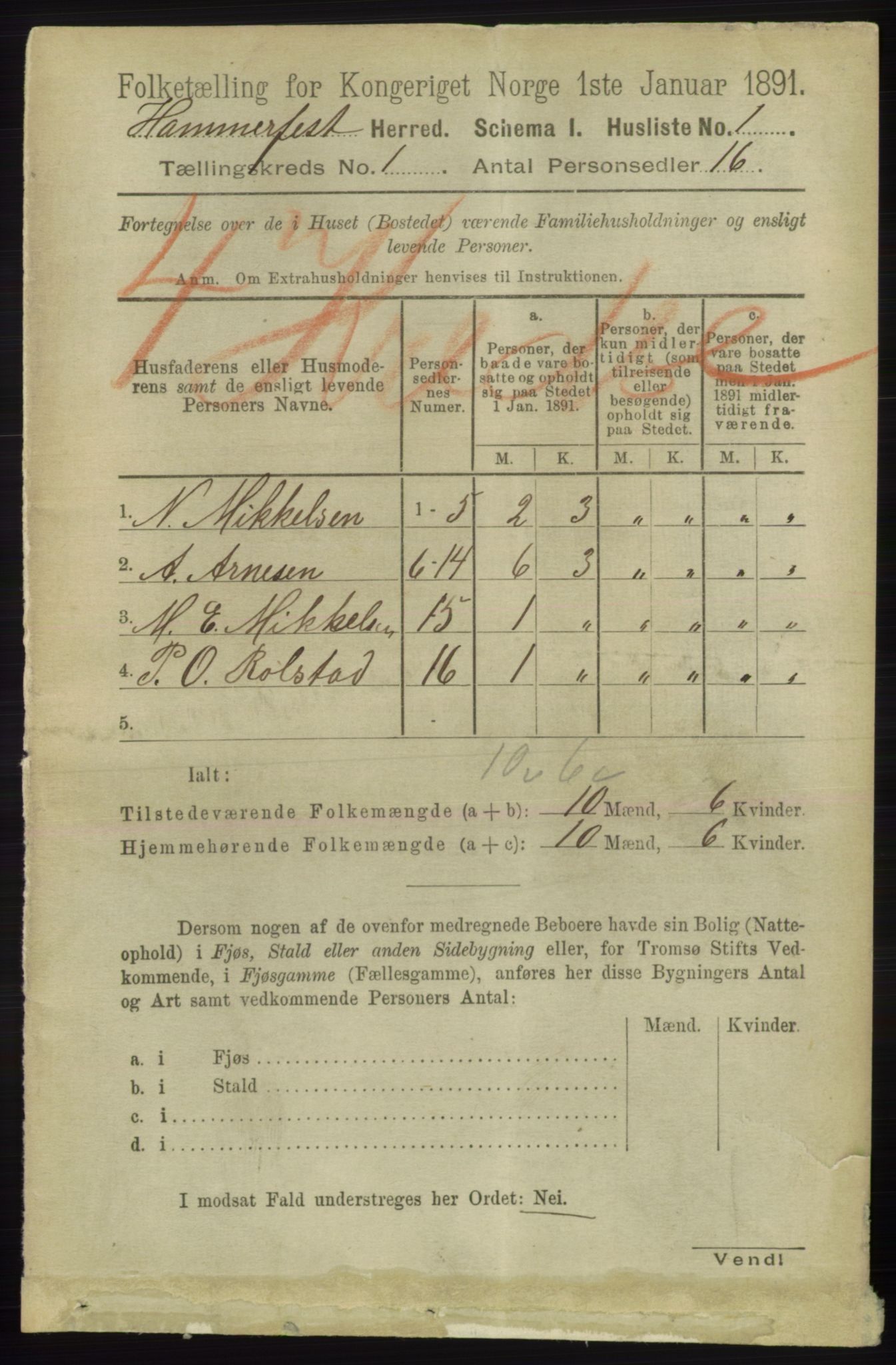 RA, 1891 census for 2016 Hammerfest, 1891, p. 14