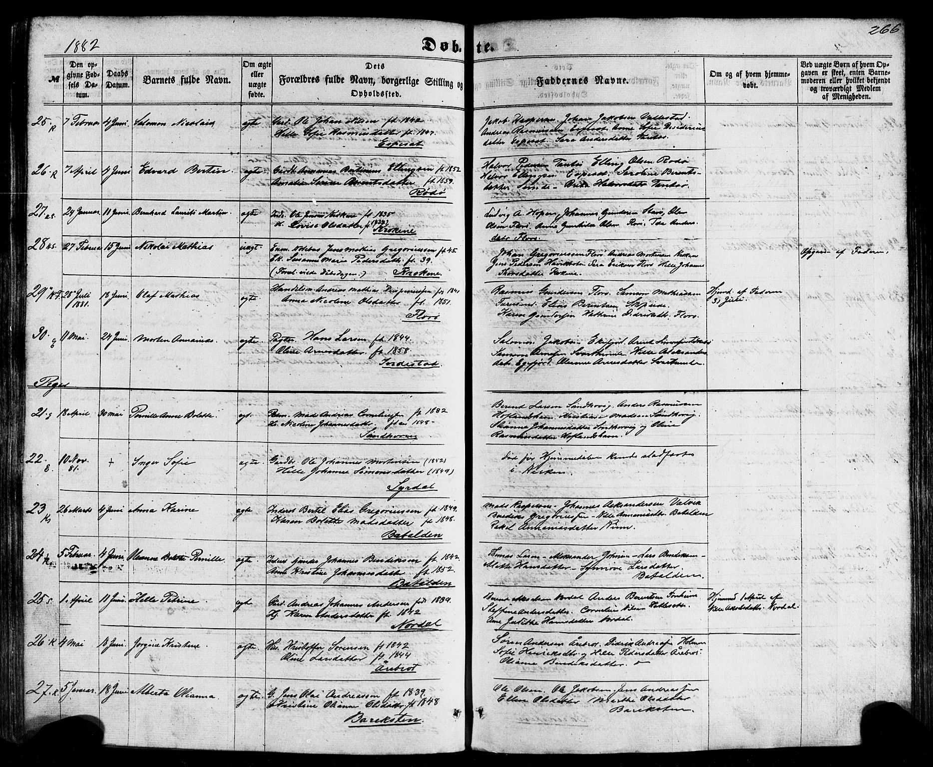 Kinn sokneprestembete, SAB/A-80801/H/Haa/Haaa/L0006: Parish register (official) no. A 6, 1857-1885, p. 266