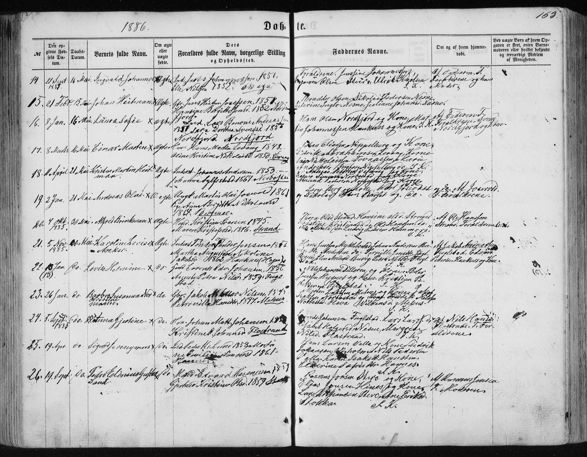 Ministerialprotokoller, klokkerbøker og fødselsregistre - Nordland, AV/SAT-A-1459/838/L0556: Parish register (copy) no. 838C03, 1861-1893, p. 163