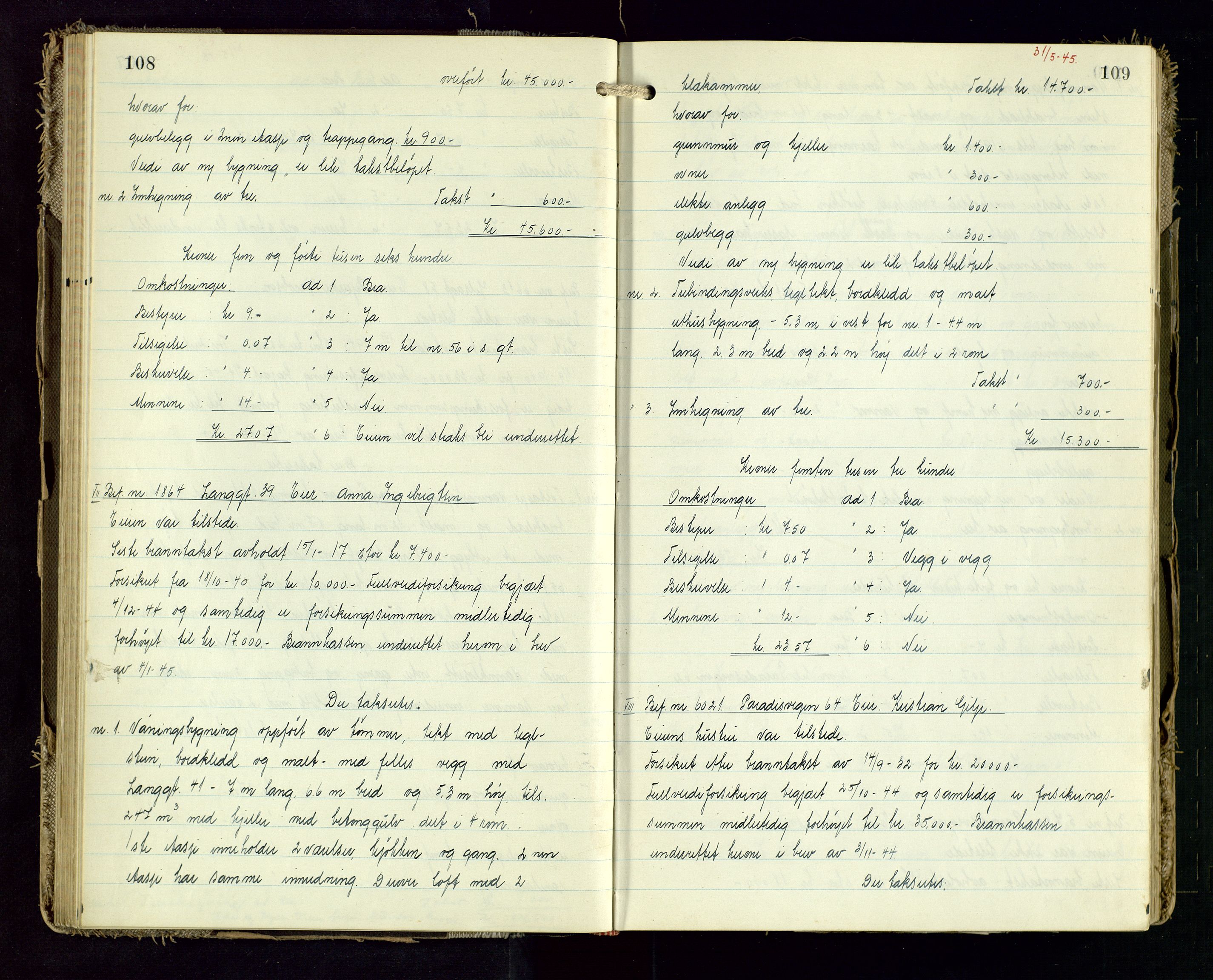 Norges Brannkasse Stavanger, AV/SAST-A-102143/F/Fd/L0031: Branntaksprotokoll nr. 42, 1945-1946, p. 108-109