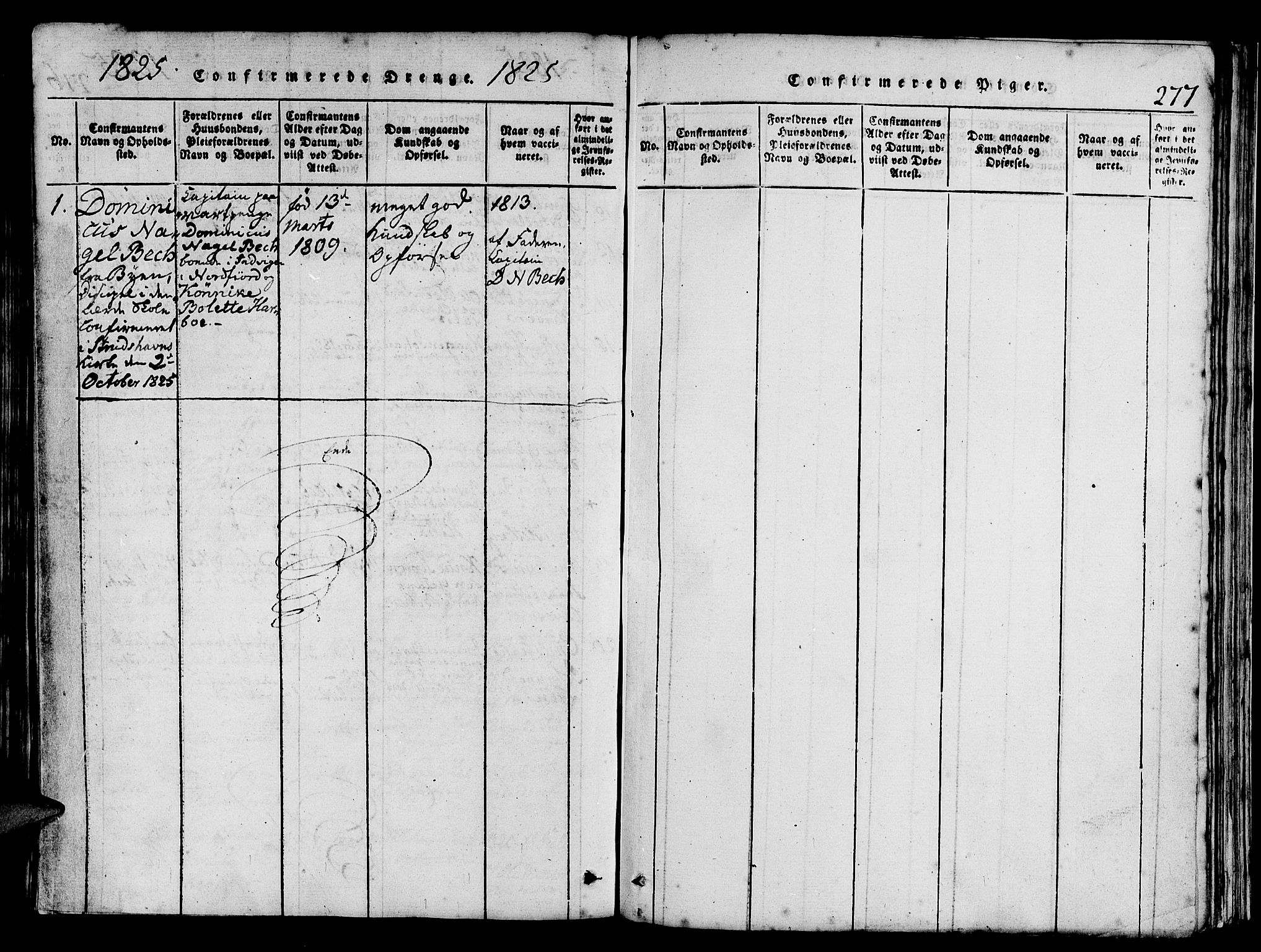 Askøy Sokneprestembete, SAB/A-74101/H/Ha/Haa/Haaa/L0003: Parish register (official) no. A 3, 1815-1825, p. 277