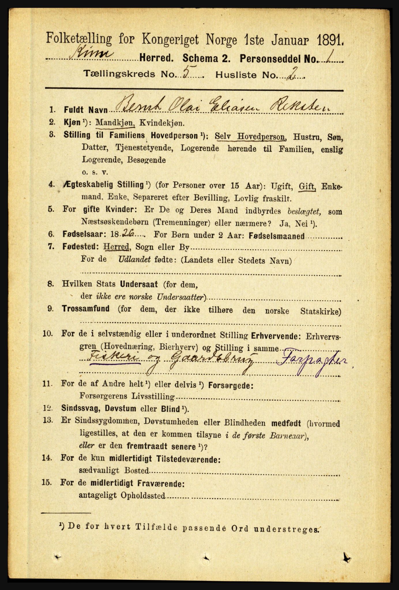 RA, 1891 census for 1437 Kinn, 1891, p. 1825