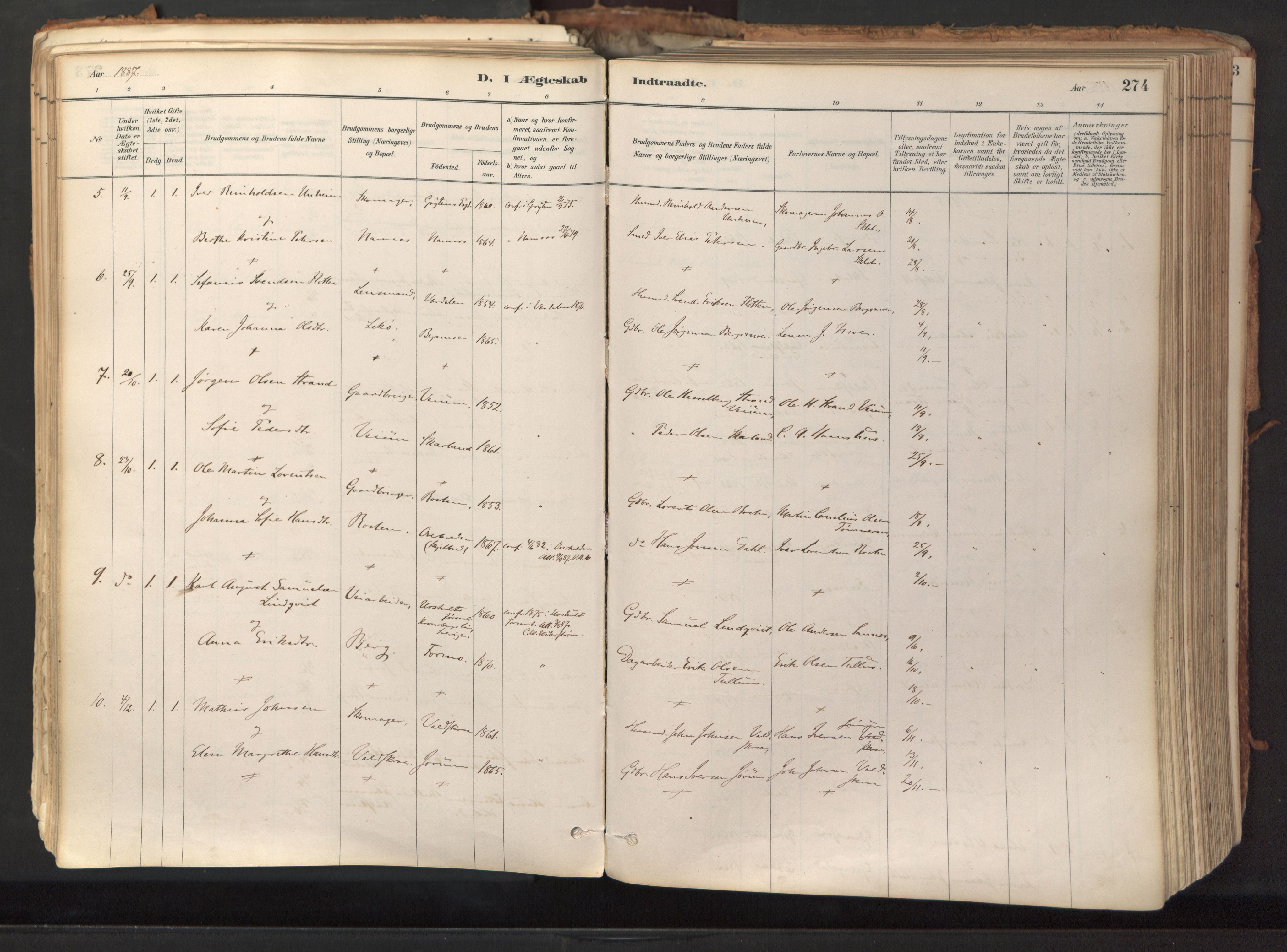 Ministerialprotokoller, klokkerbøker og fødselsregistre - Nord-Trøndelag, SAT/A-1458/758/L0519: Parish register (official) no. 758A04, 1880-1926, p. 274