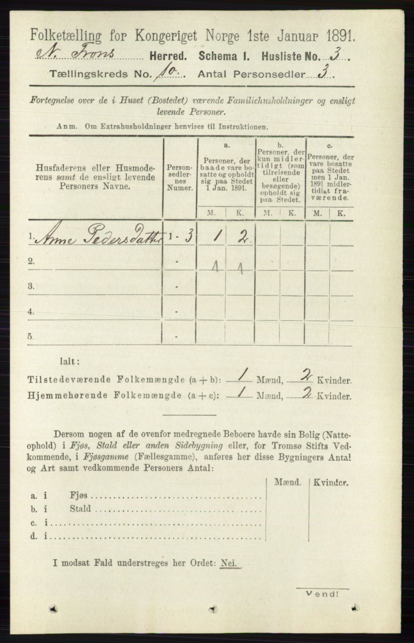 RA, 1891 census for 0518 Nord-Fron, 1891, p. 4303