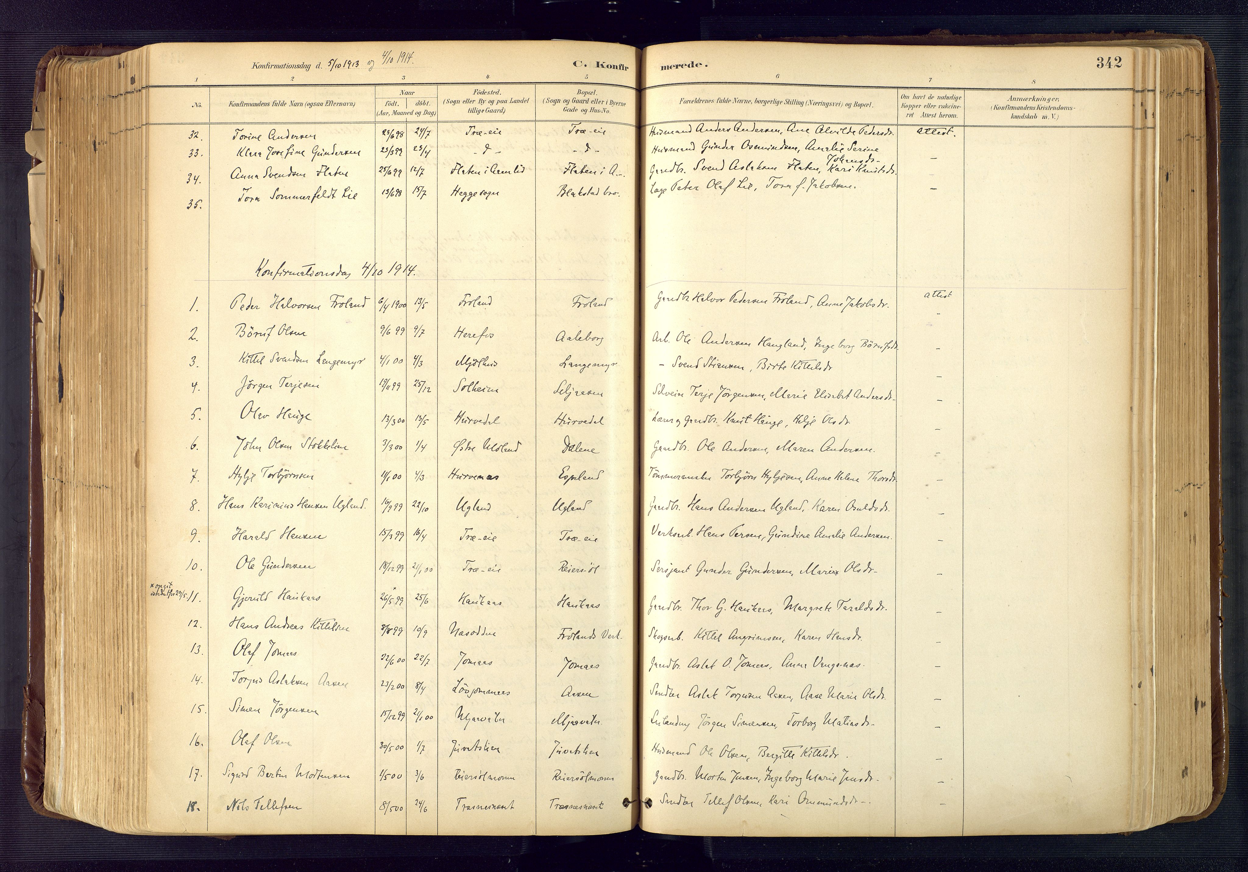 Froland sokneprestkontor, SAK/1111-0013/F/Fa/L0005: Parish register (official) no. A 5, 1882-1921, p. 342
