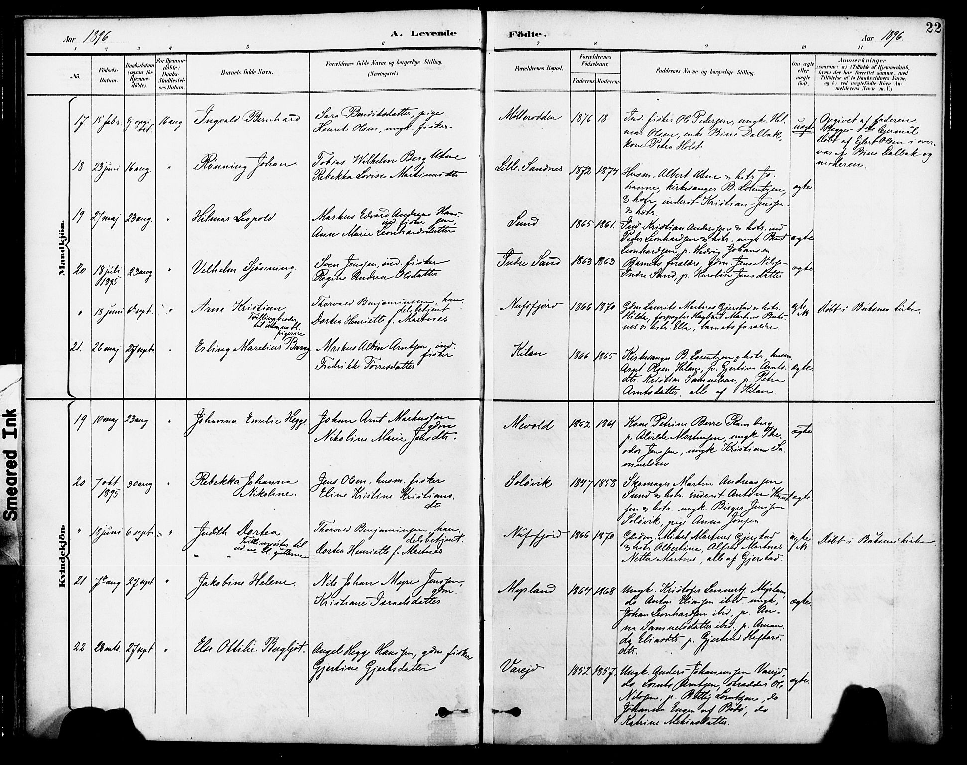 Ministerialprotokoller, klokkerbøker og fødselsregistre - Nordland, AV/SAT-A-1459/885/L1205: Parish register (official) no. 885A06, 1892-1905, p. 22