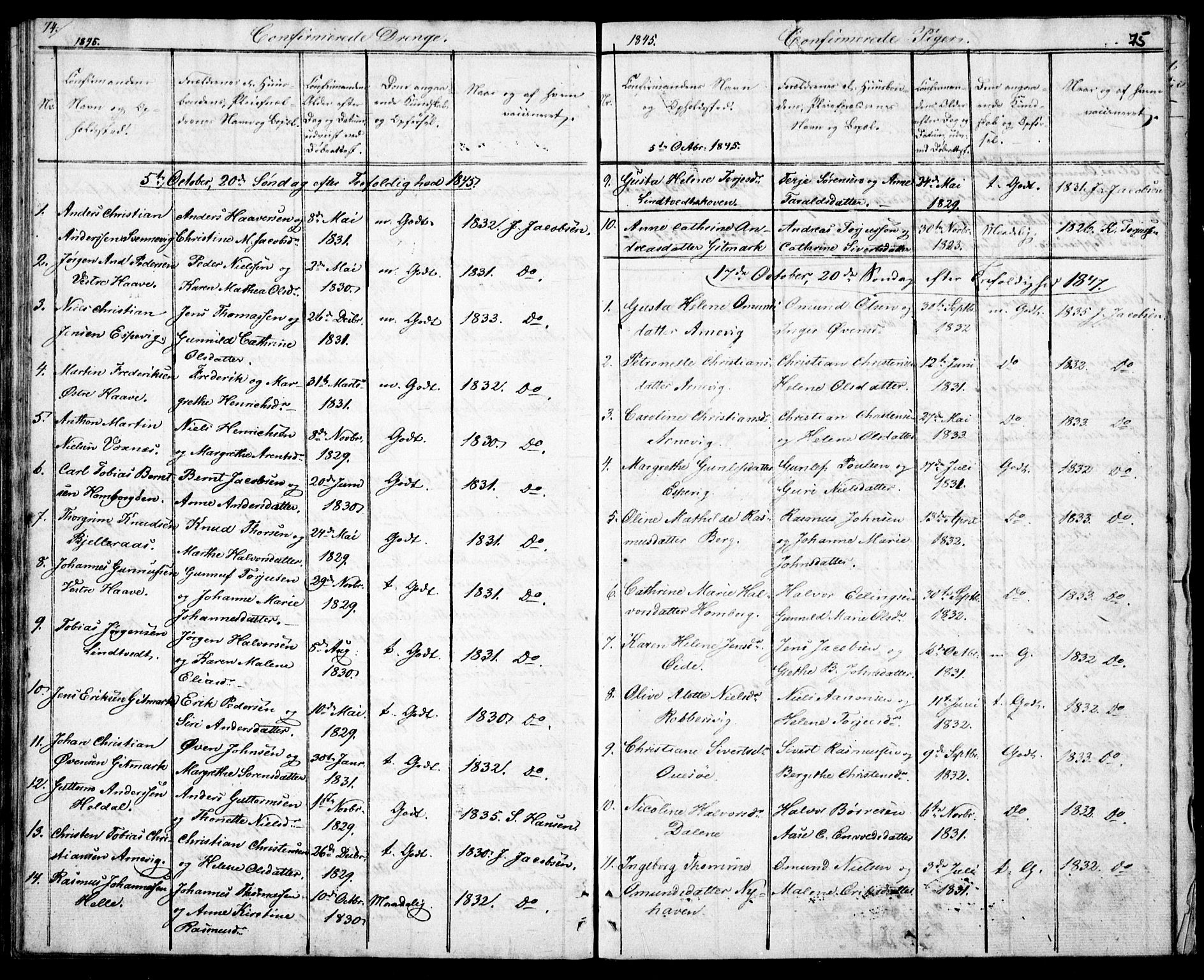 Hommedal sokneprestkontor, AV/SAK-1111-0023/F/Fb/Fba/L0002: Parish register (copy) no. B 2, 1841-1863, p. 75