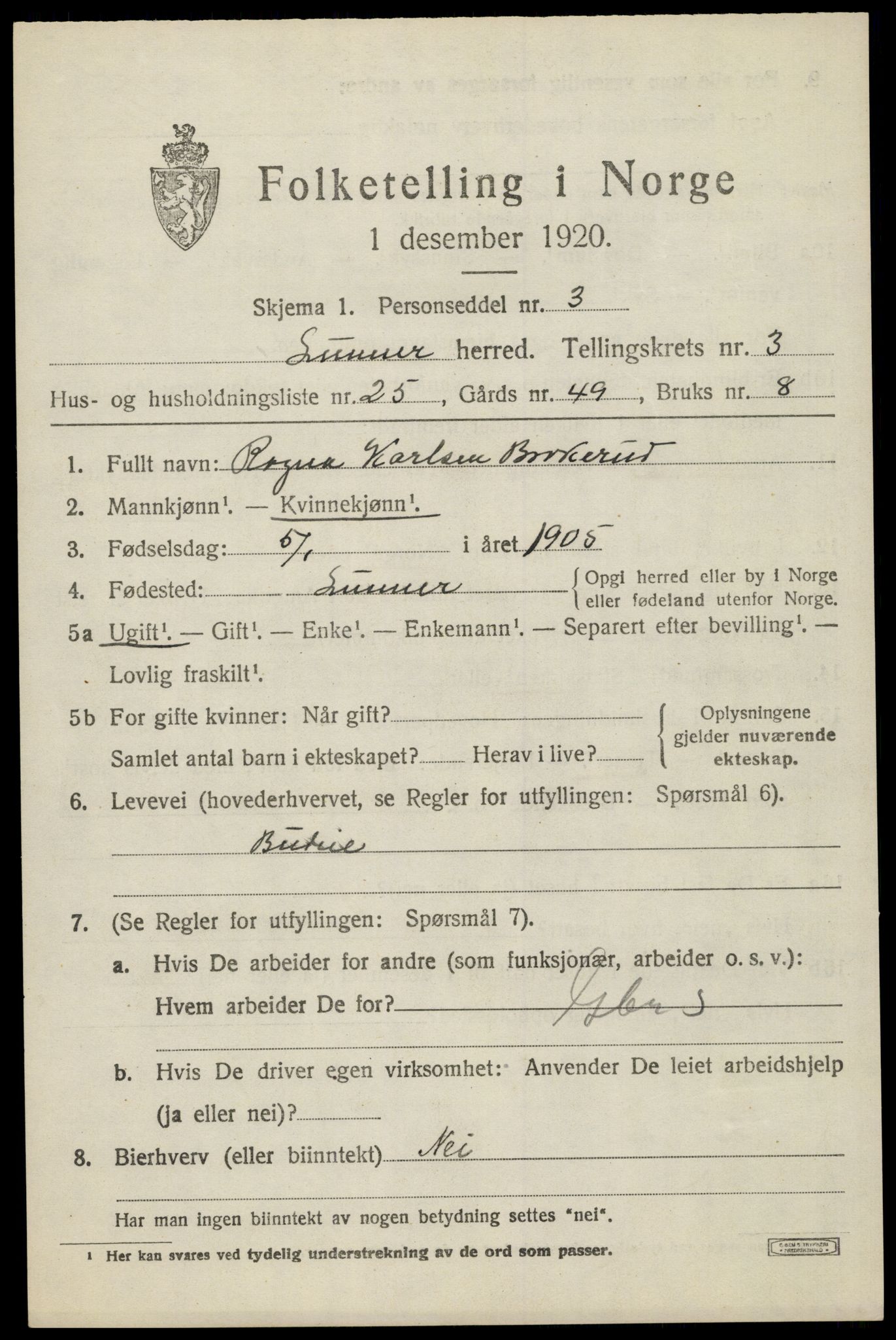 SAH, 1920 census for Lunner, 1920, p. 4689