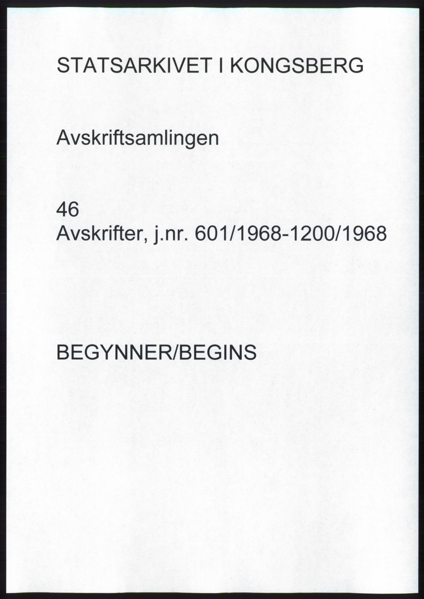 Statsarkivet i Kongsberg, SAKO/A-0001, 1968, p. 1