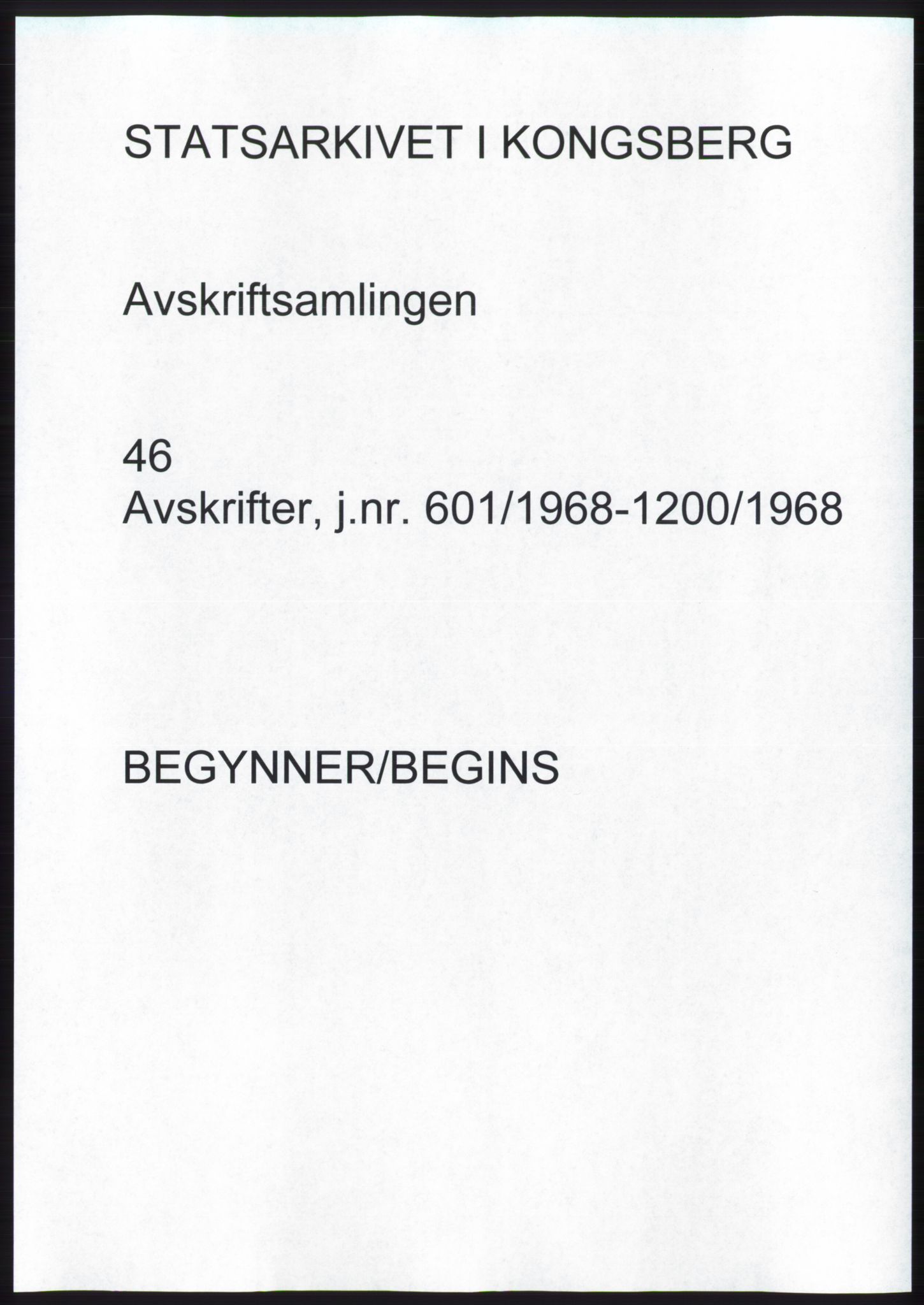 Statsarkivet i Kongsberg, AV/SAKO-A-0001, 1968, p. 1