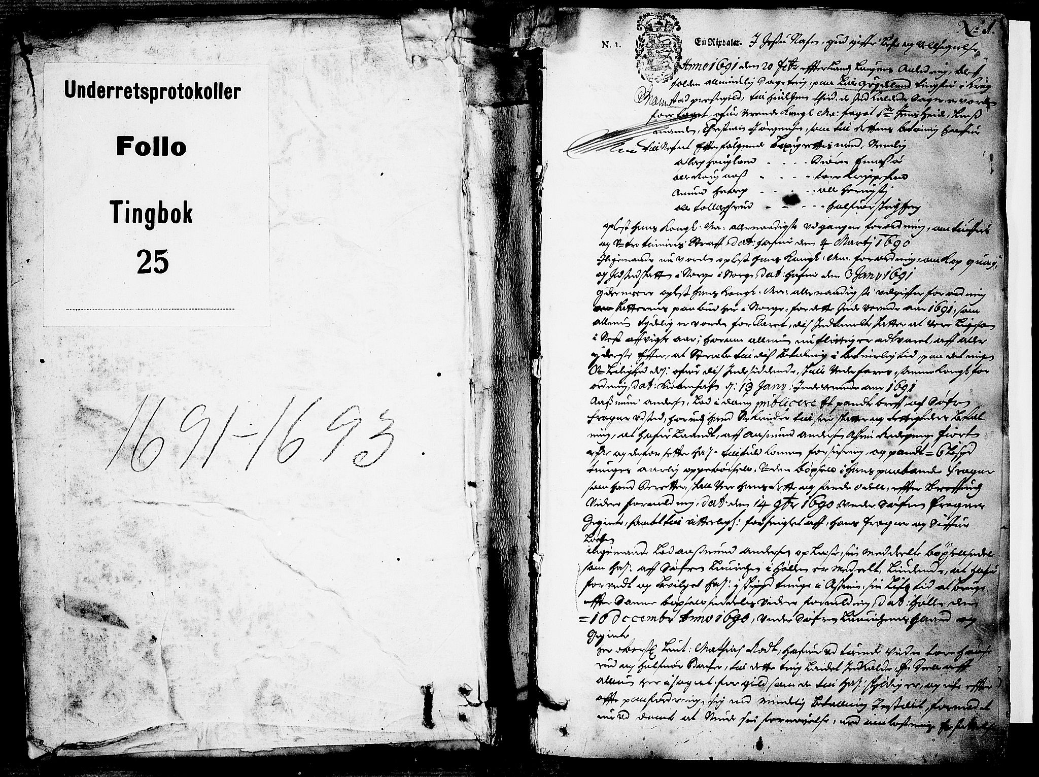 Follo sorenskriveri, SAO/A-10274/F/Fb/Fba/L0025: Tingbok, 1691-1693, p. 0b-1a