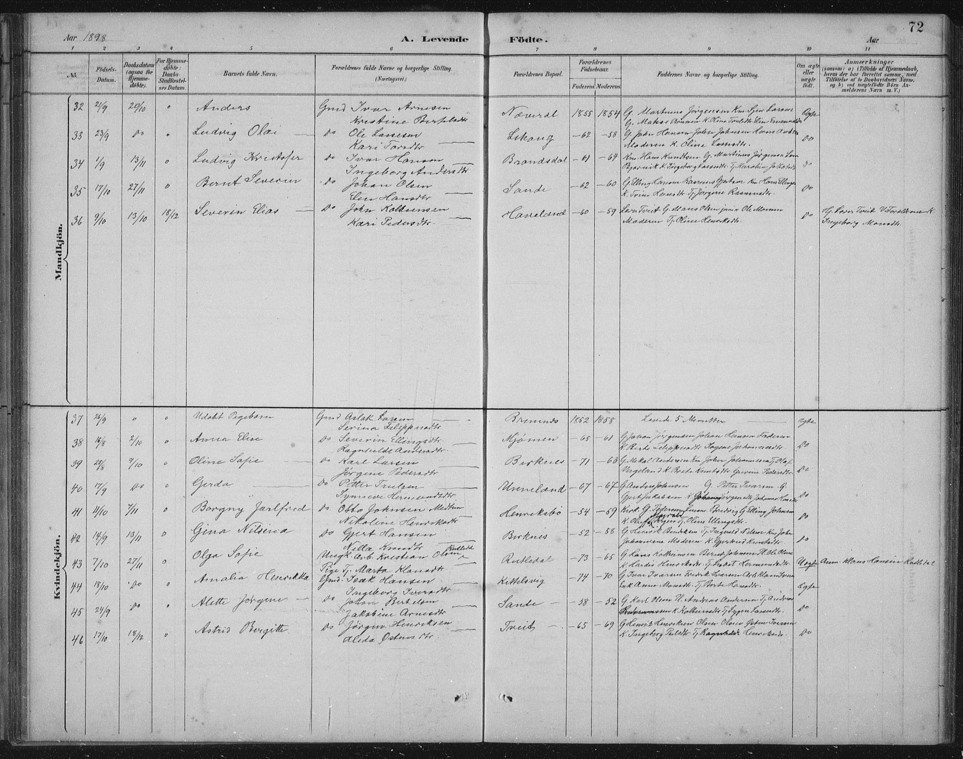 Gulen sokneprestembete, AV/SAB-A-80201/H/Hab/Habb/L0003: Parish register (copy) no. B 3, 1884-1907, p. 72