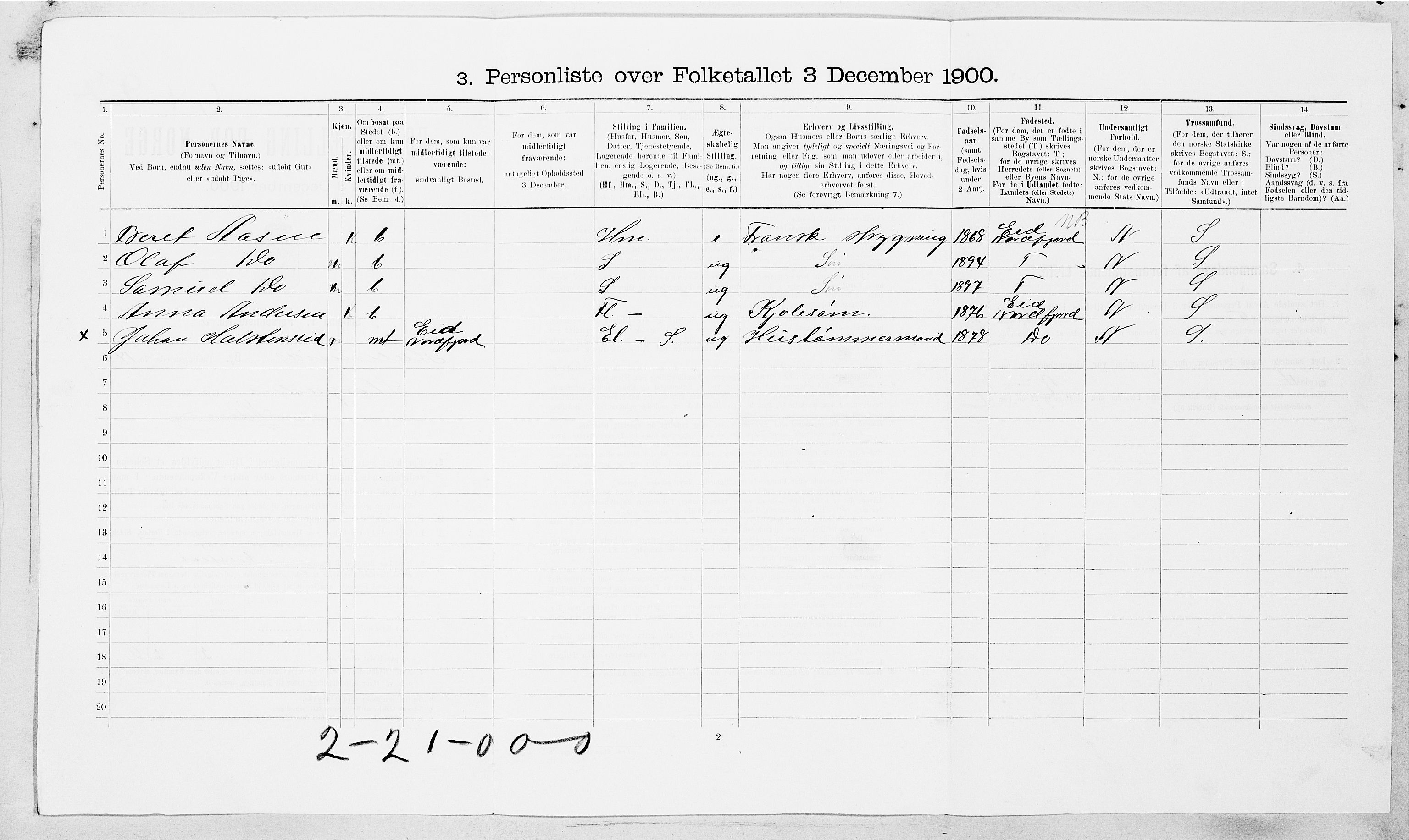 SAT, 1900 census for Ålesund, 1900, p. 6099