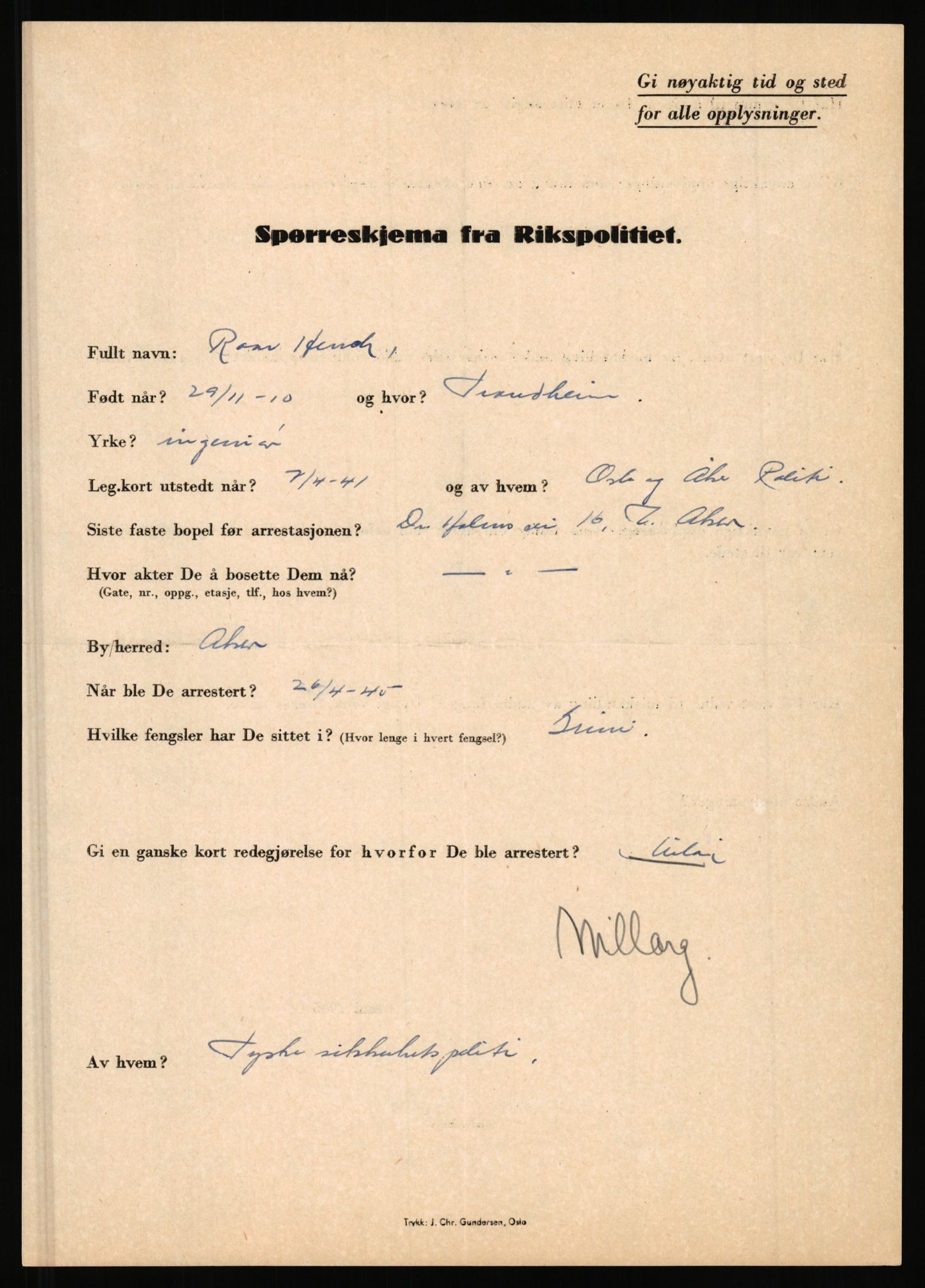 Rikspolitisjefen, AV/RA-S-1560/L/L0007: Heen, Erik C. - Iversen, Trygve, 1940-1945, p. 7