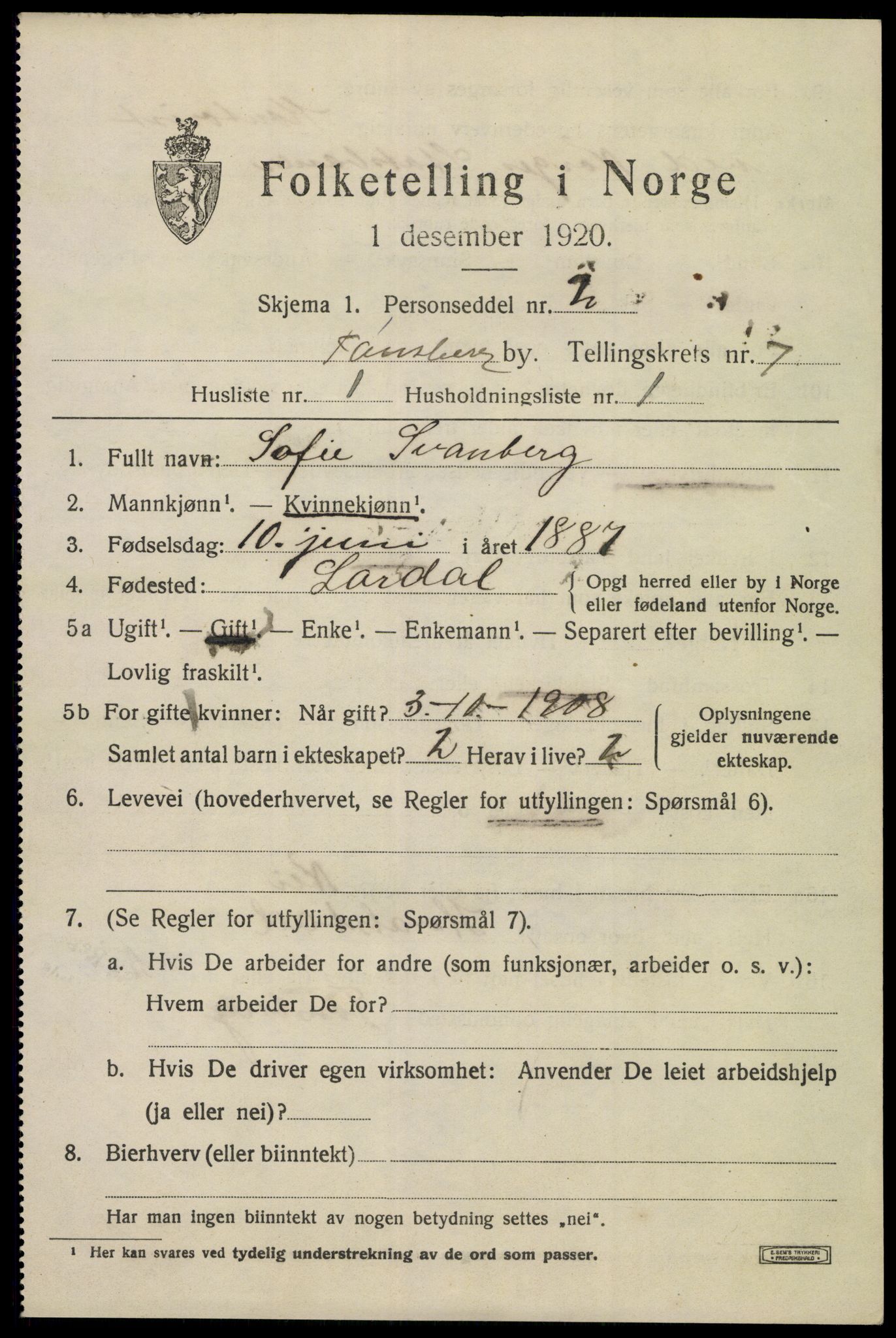 SAKO, 1920 census for Tønsberg, 1920, p. 15329