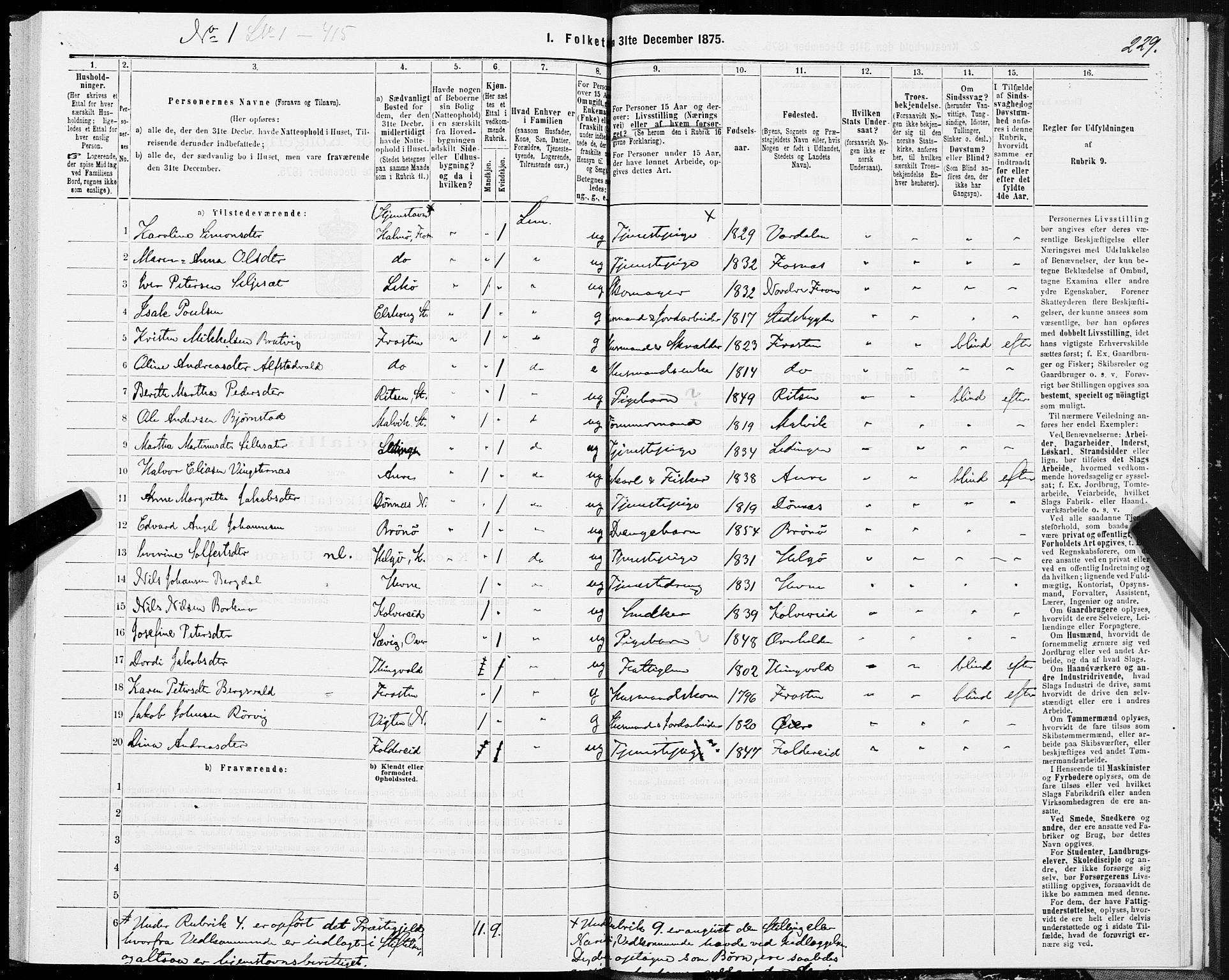 SAT, 1875 census for 1660P Strinda, 1875, p. 8229