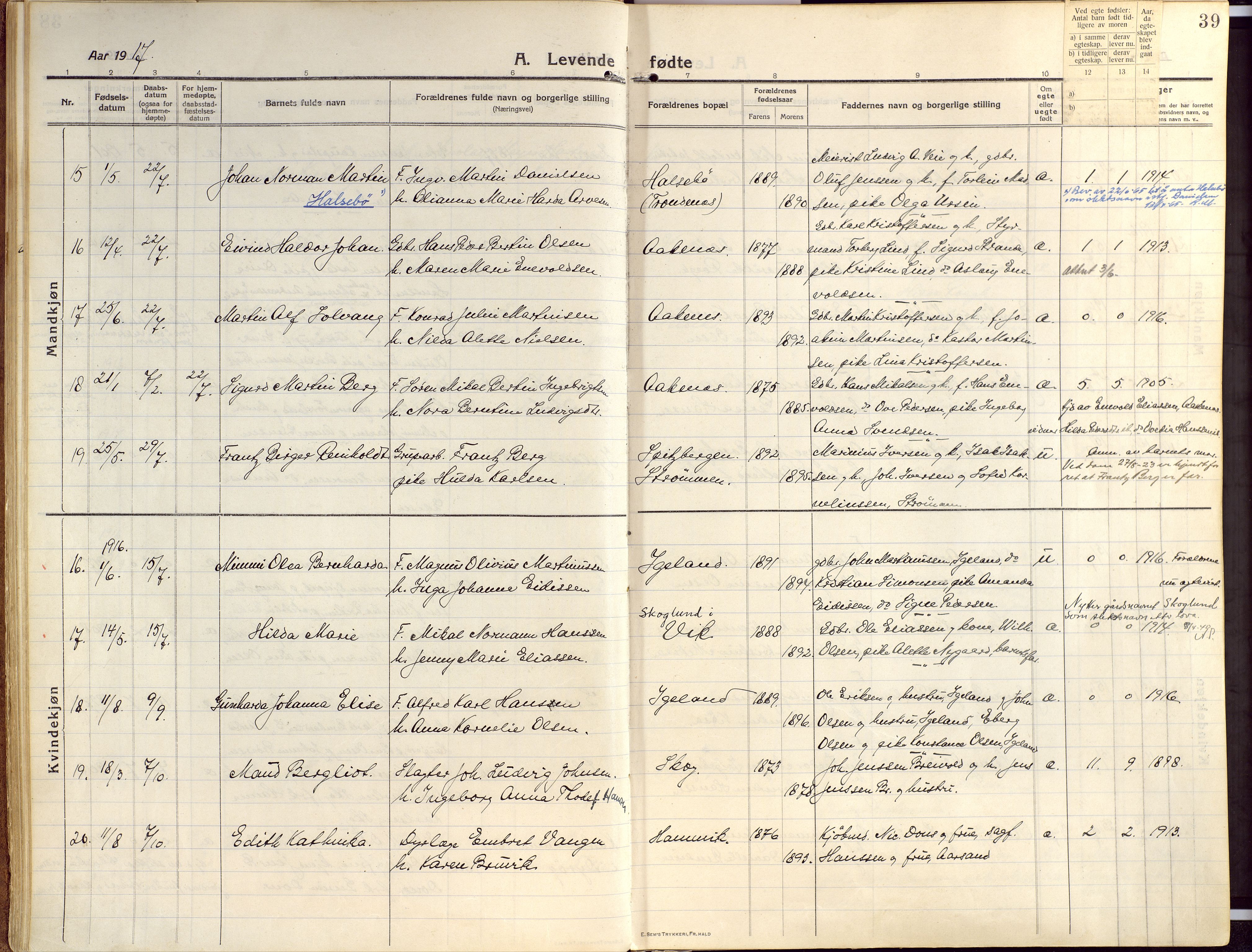 Ibestad sokneprestembete, AV/SATØ-S-0077/H/Ha/Haa/L0018kirke: Parish register (official) no. 18, 1915-1929, p. 39