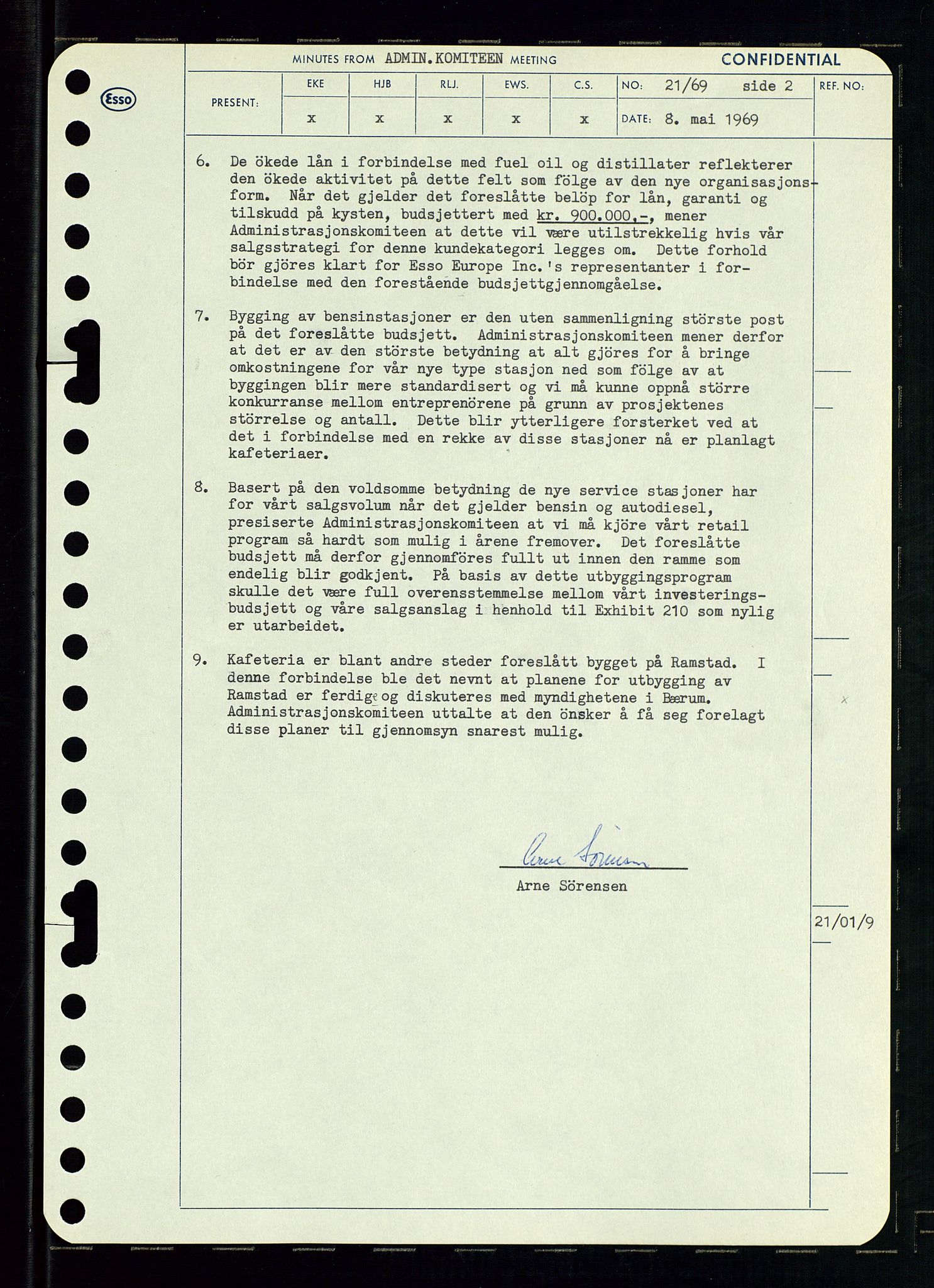 Pa 0982 - Esso Norge A/S, AV/SAST-A-100448/A/Aa/L0003/0001: Den administrerende direksjon Board minutes (styrereferater) og Bedriftforsamlingsprotokoll / Den administrerende direksjon Board minutes (styrereferater), 1969, p. 79