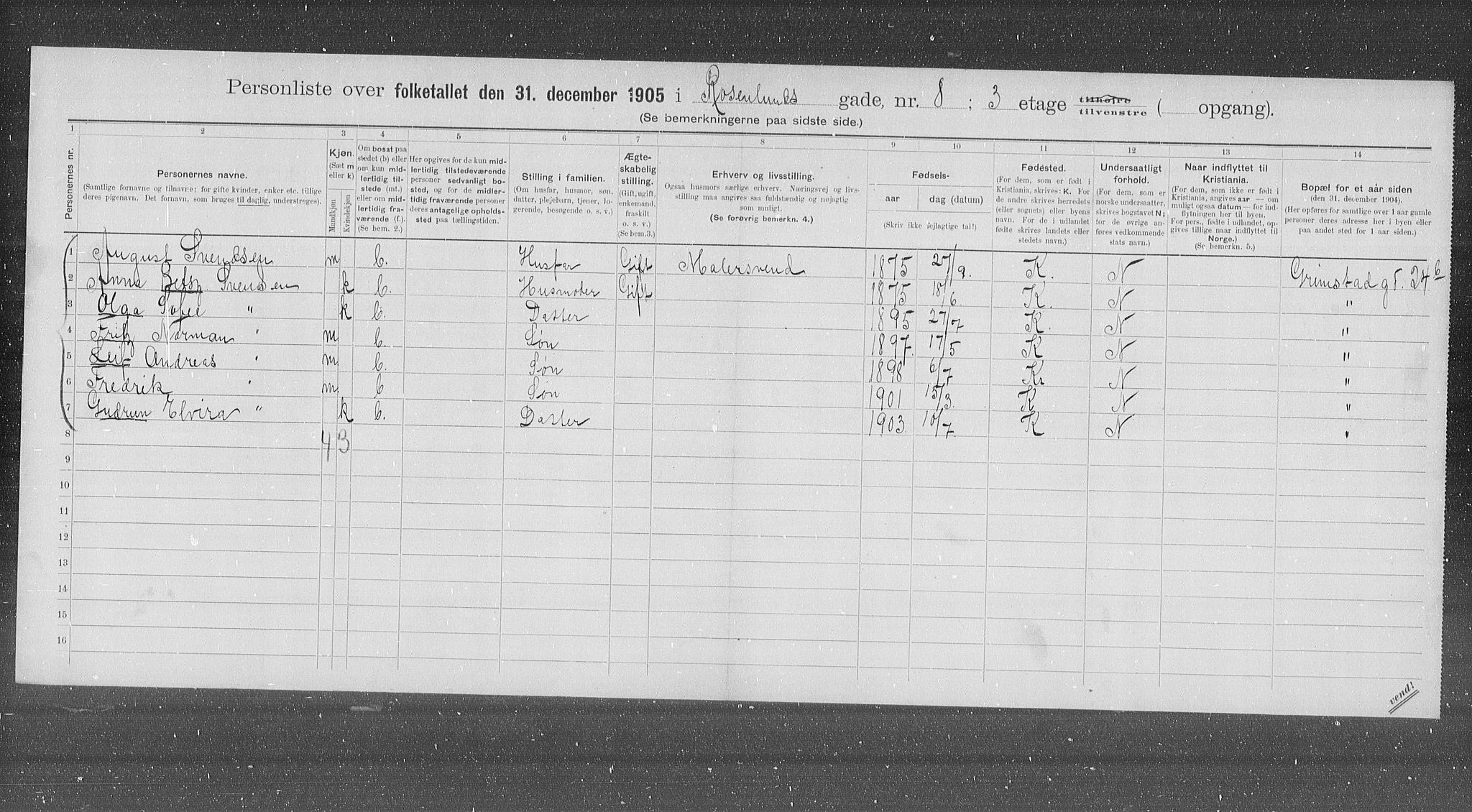 OBA, Municipal Census 1905 for Kristiania, 1905, p. 44322