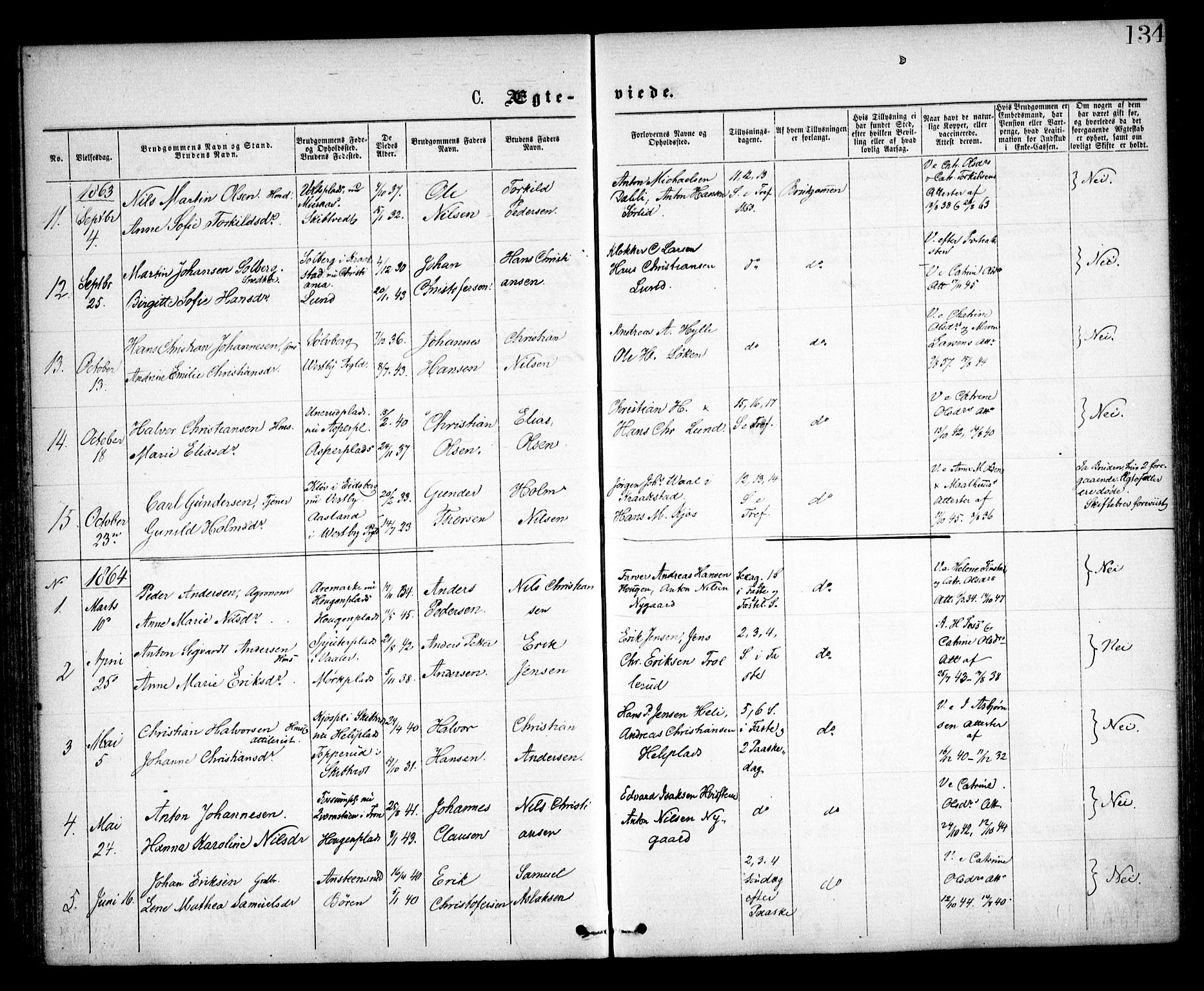 Spydeberg prestekontor Kirkebøker, AV/SAO-A-10924/F/Fa/L0006: Parish register (official) no. I 6, 1863-1874, p. 134