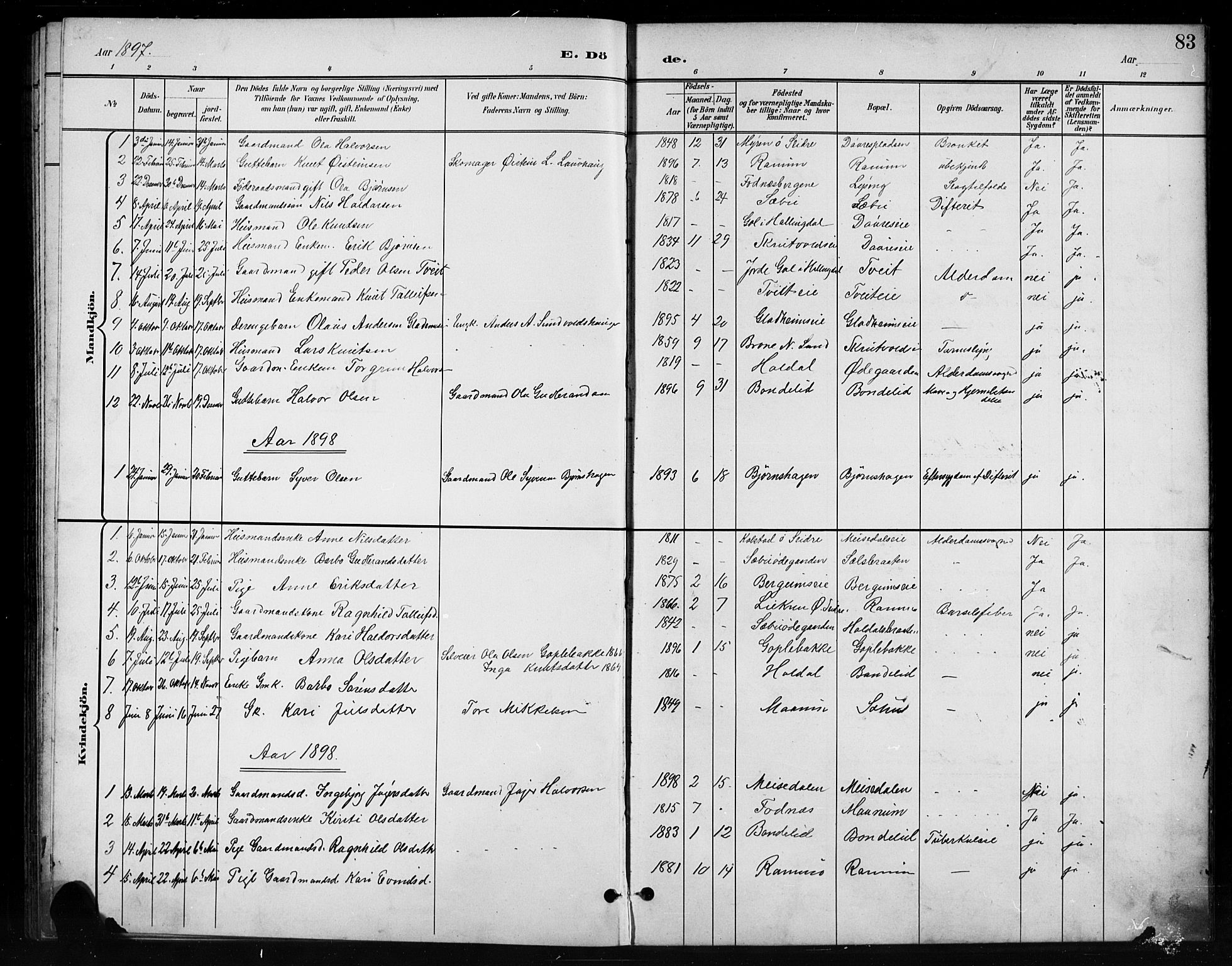 Nord-Aurdal prestekontor, SAH/PREST-132/H/Ha/Hab/L0011: Parish register (copy) no. 11, 1897-1918, p. 83