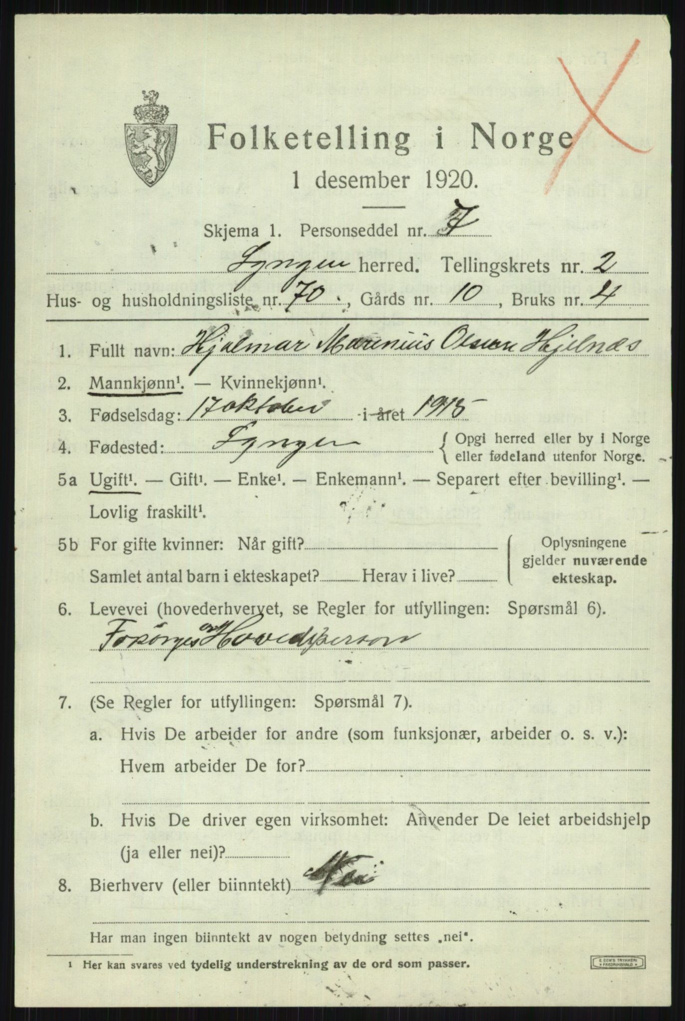 SATØ, 1920 census for Lyngen, 1920, p. 3477