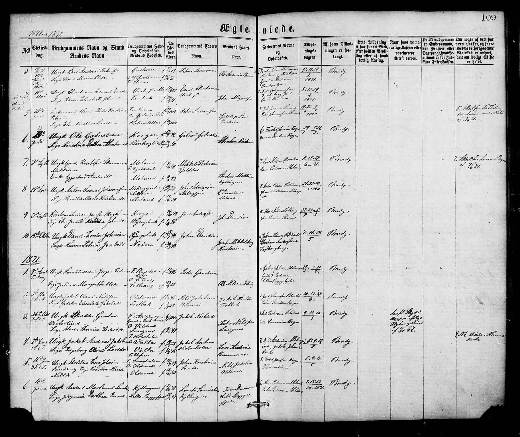 Ministerialprotokoller, klokkerbøker og fødselsregistre - Nordland, AV/SAT-A-1459/826/L0378: Parish register (official) no. 826A01, 1865-1878, p. 109