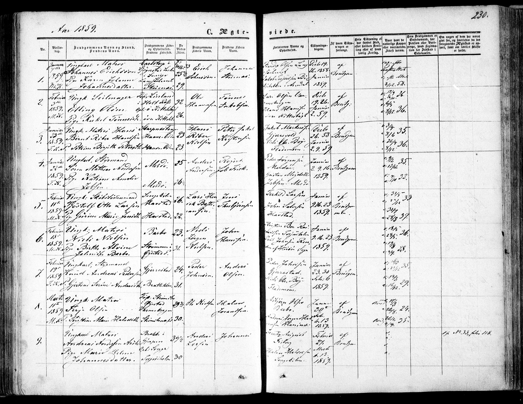 Tromøy sokneprestkontor, AV/SAK-1111-0041/F/Fa/L0006: Parish register (official) no. A 6, 1855-1863, p. 230