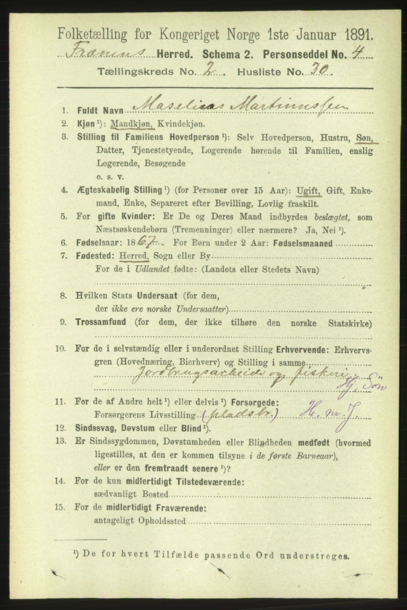 RA, 1891 census for 1548 Fræna, 1891, p. 653