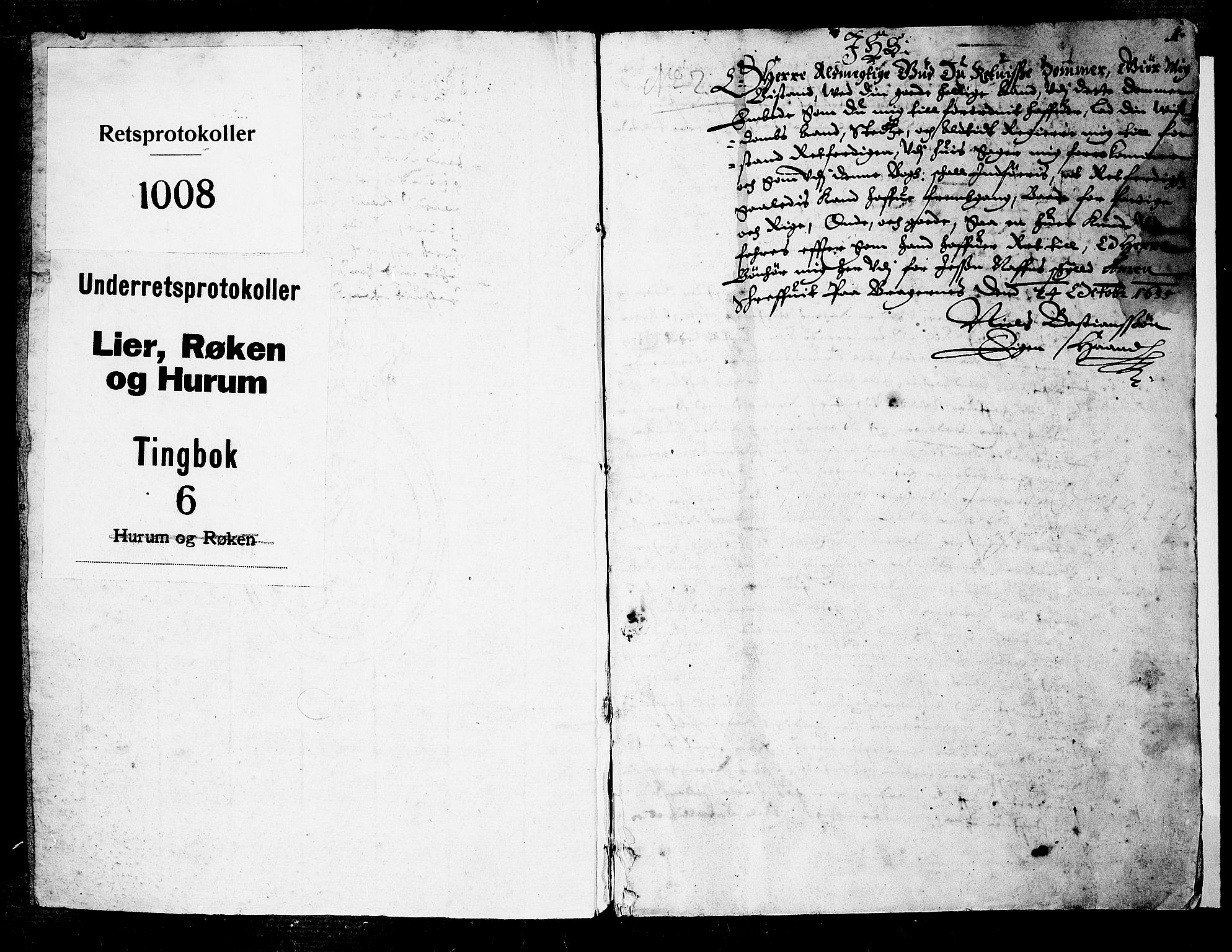 Lier, Røyken og Hurum sorenskriveri, SAKO/A-89/F/Fa/L0001: Tingbok, 1655-1658, p. 1