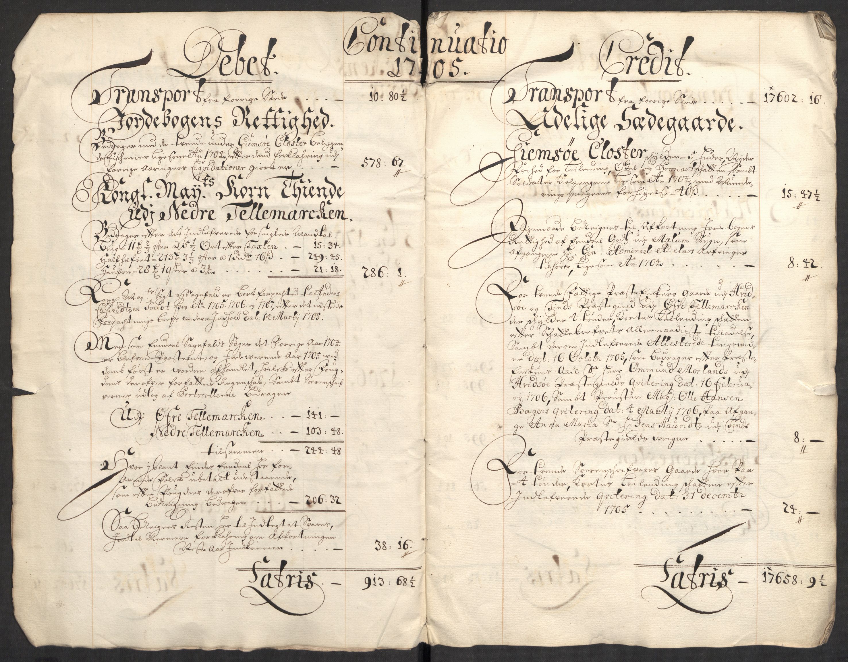 Rentekammeret inntil 1814, Reviderte regnskaper, Fogderegnskap, AV/RA-EA-4092/R36/L2113: Fogderegnskap Øvre og Nedre Telemark og Bamble, 1705, p. 16