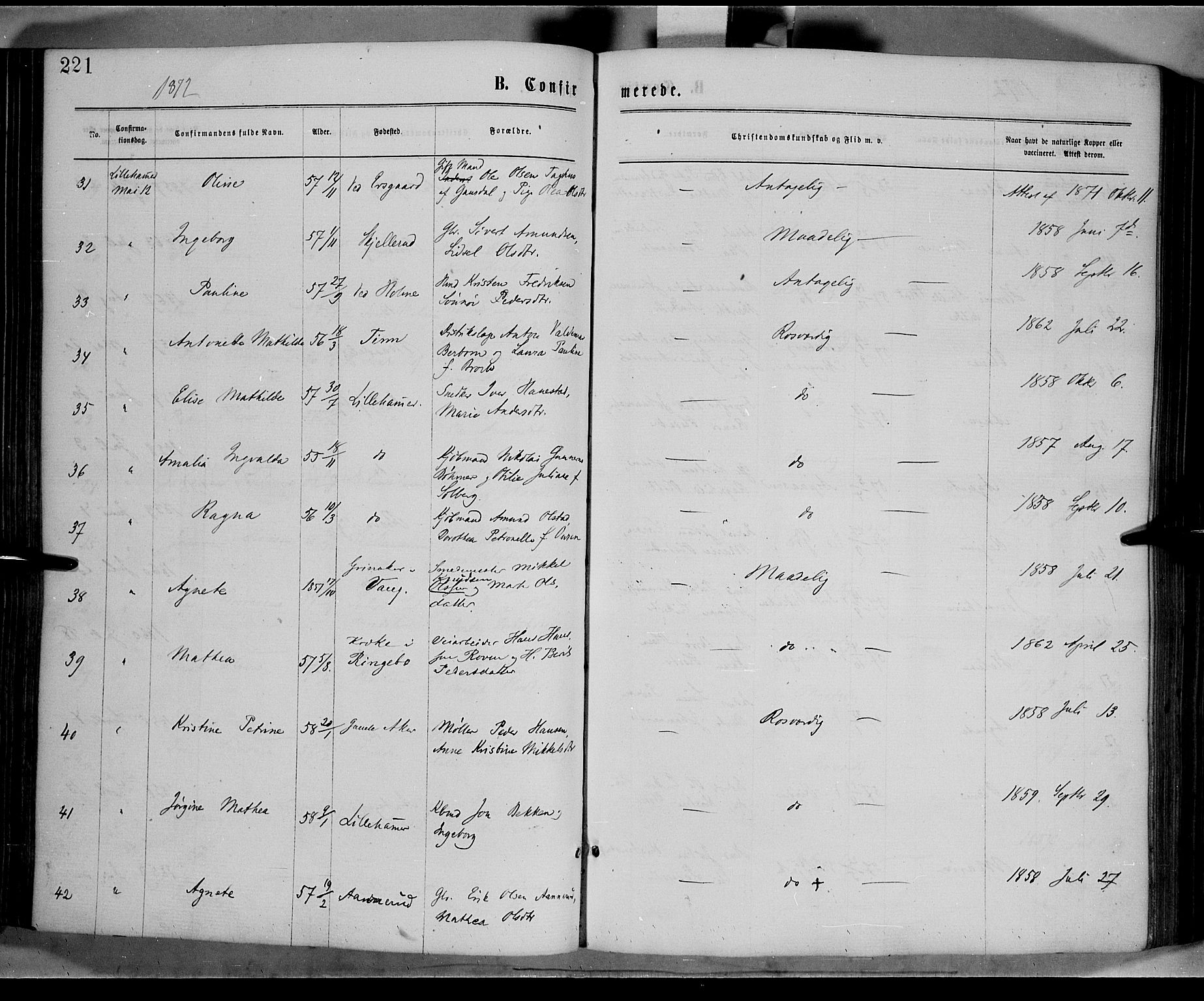 Fåberg prestekontor, AV/SAH-PREST-086/H/Ha/Haa/L0007: Parish register (official) no. 7, 1868-1878, p. 221