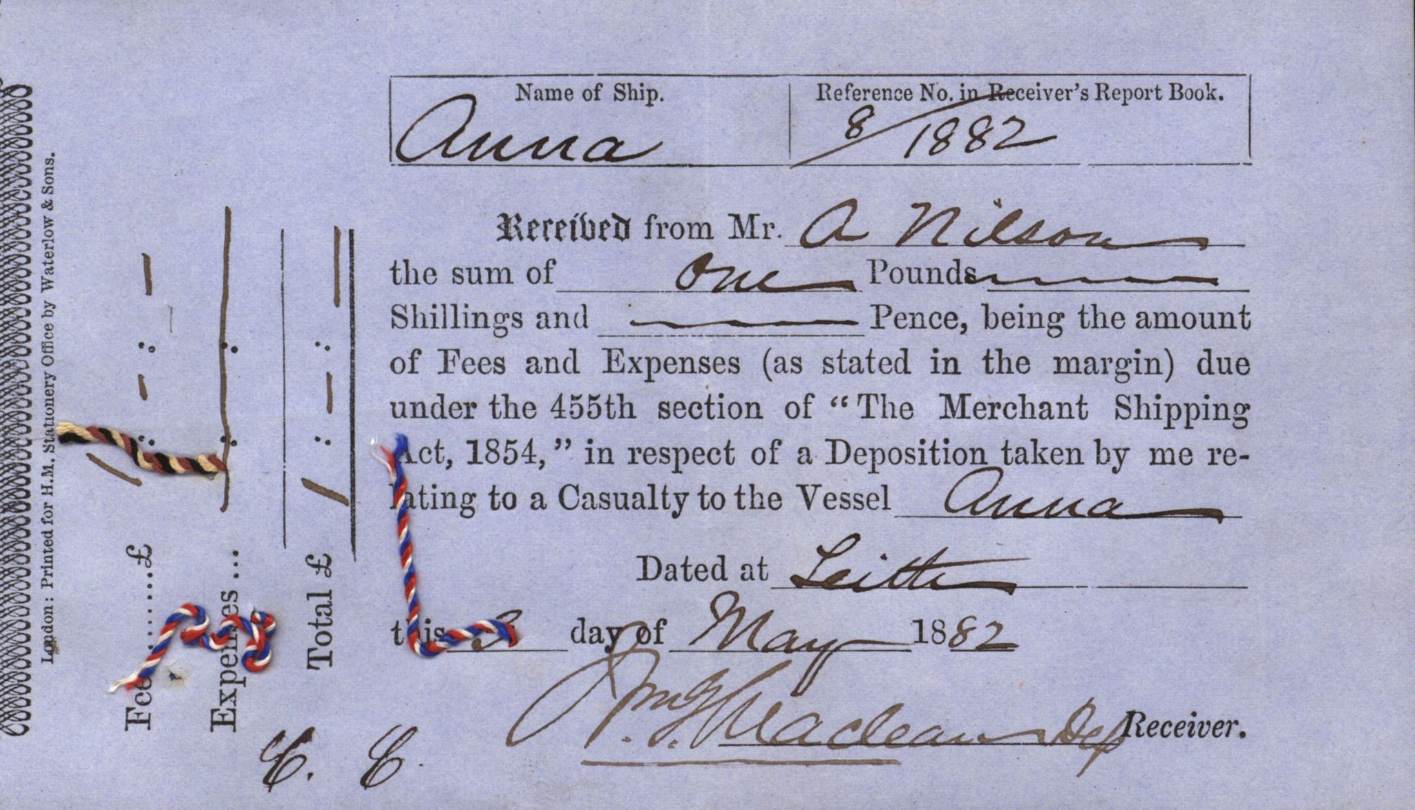 Pa 63 - Østlandske skibsassuranceforening, VEMU/A-1079/G/Ga/L0014/0012: Havaridokumenter / Sophie, Andover, Alliance, Anna, 1882, p. 77
