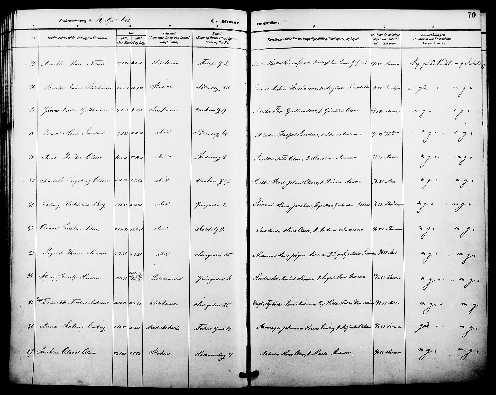 Kampen prestekontor Kirkebøker, SAO/A-10853/F/Fa/L0008: Parish register (official) no. I 8, 1892-1902, p. 70