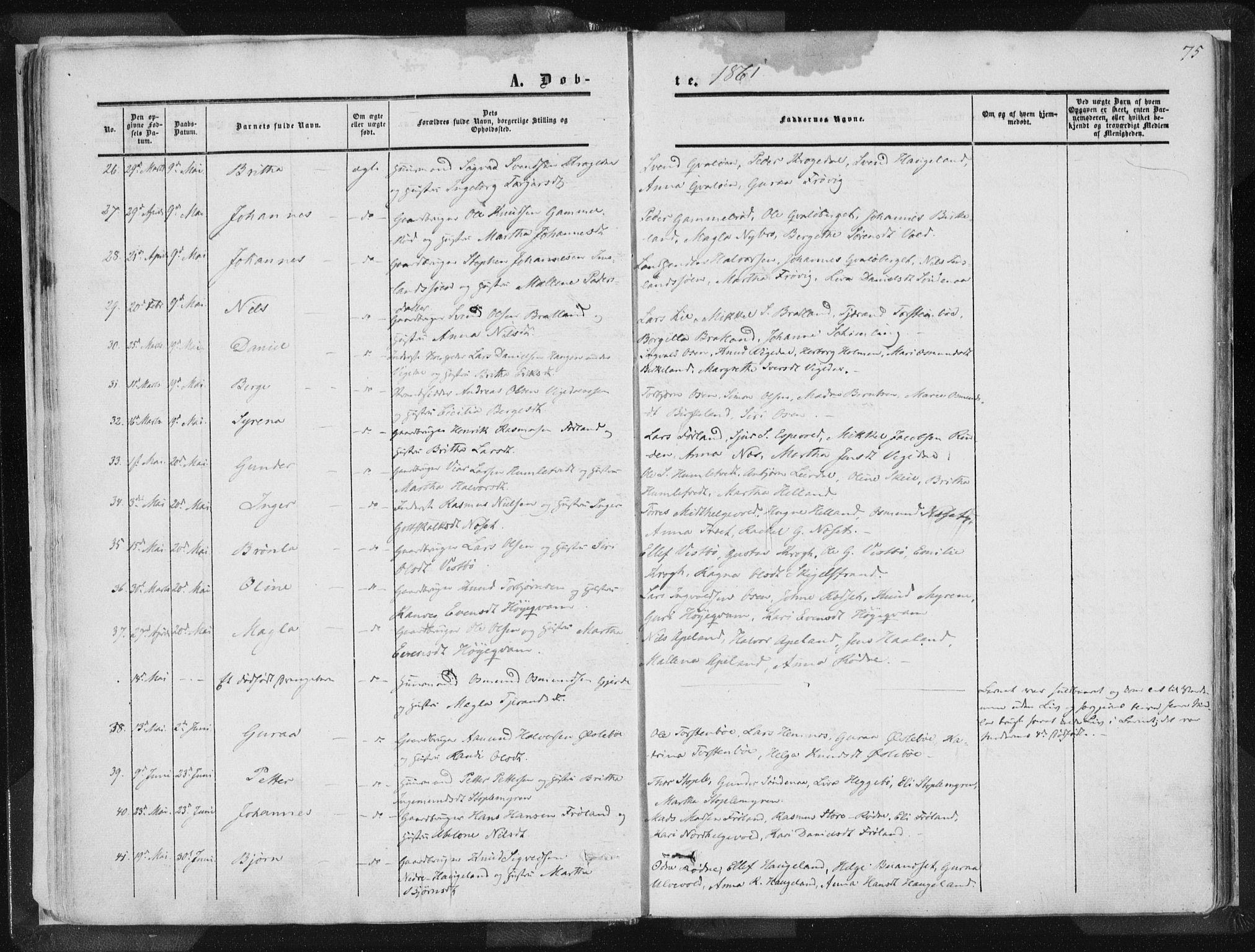 Vikedal sokneprestkontor, AV/SAST-A-101840/01/IV: Parish register (official) no. A 6.1, 1851-1867, p. 75