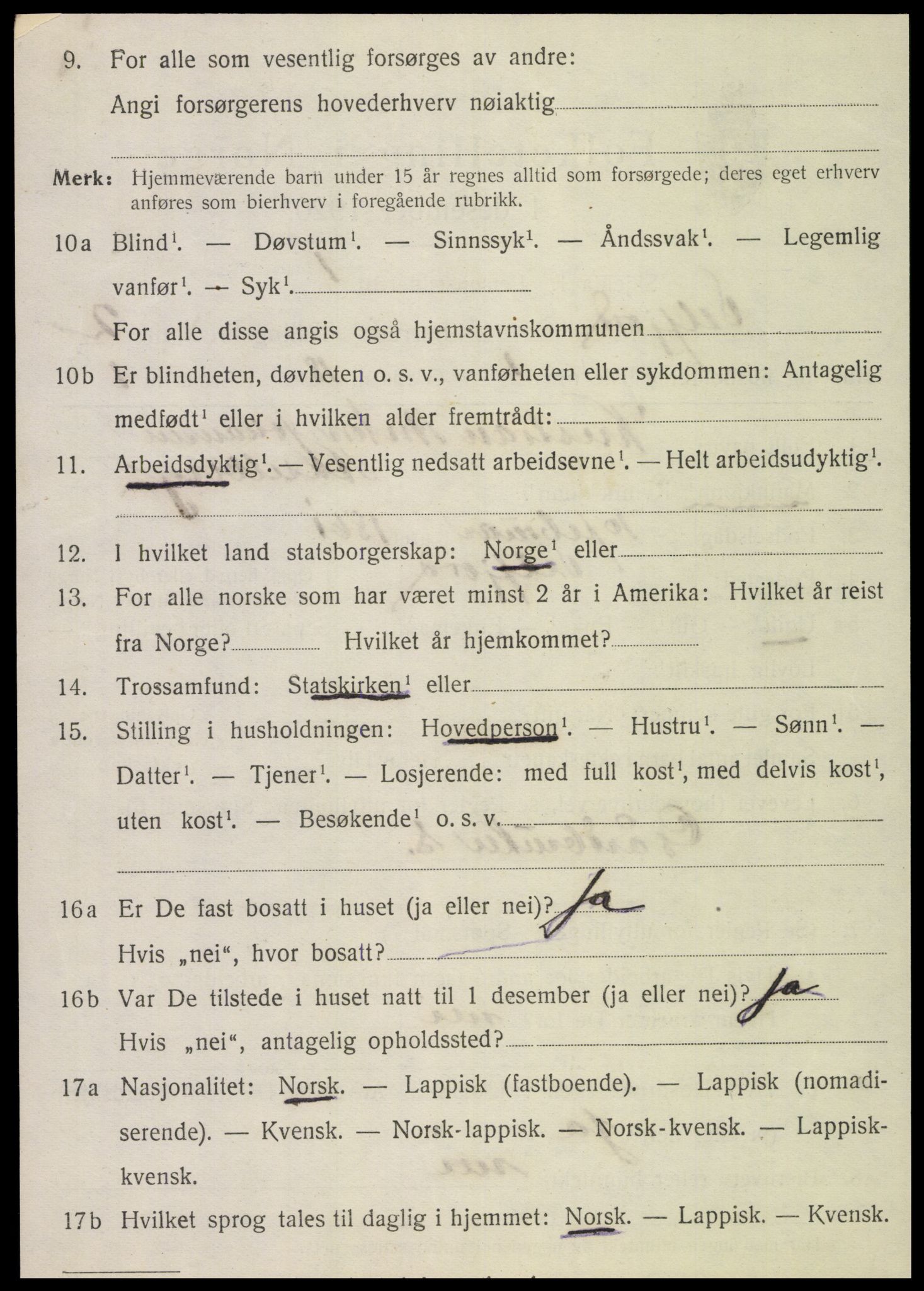 SAT, 1920 census for Velfjord, 1920, p. 1210