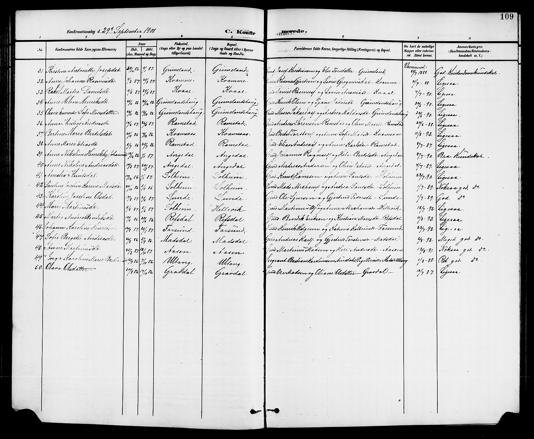 Førde sokneprestembete, SAB/A-79901/H/Hab/Haba/L0003: Parish register (copy) no. A 3, 1899-1924, p. 109