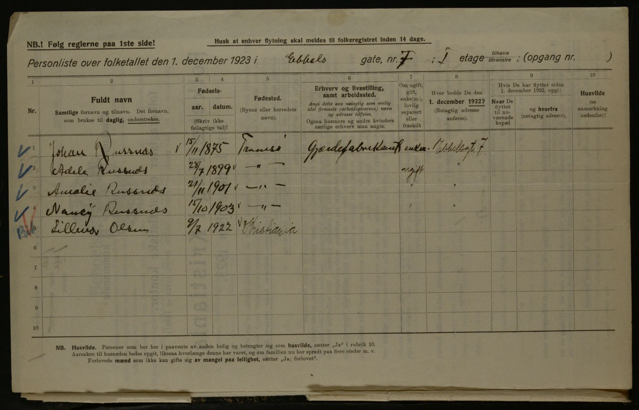 OBA, Municipal Census 1923 for Kristiania, 1923, p. 20293