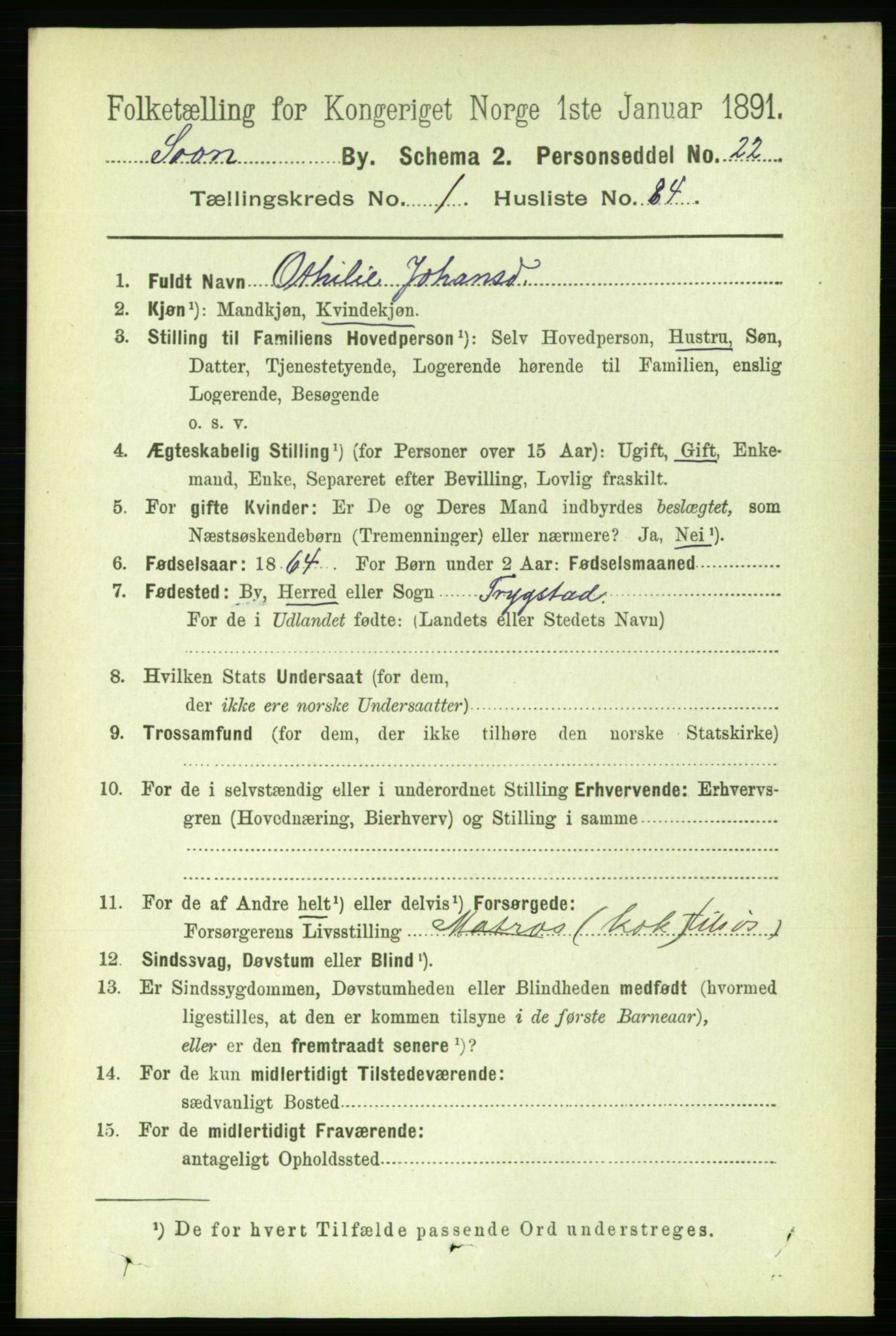 RA, 1891 census for 0201 Son, 1891, p. 624