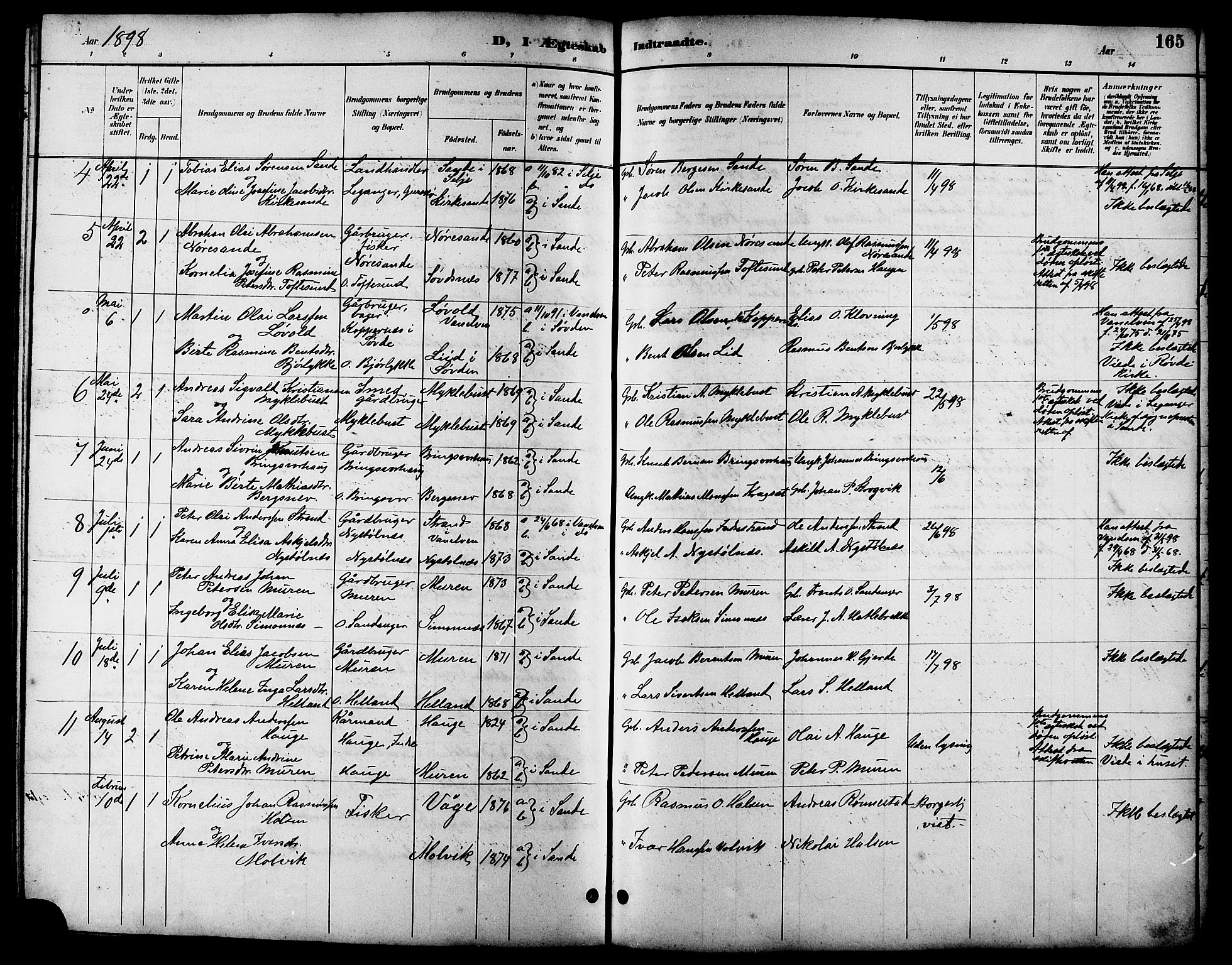 Ministerialprotokoller, klokkerbøker og fødselsregistre - Møre og Romsdal, AV/SAT-A-1454/503/L0049: Parish register (copy) no. 503C04, 1894-1915, p. 165