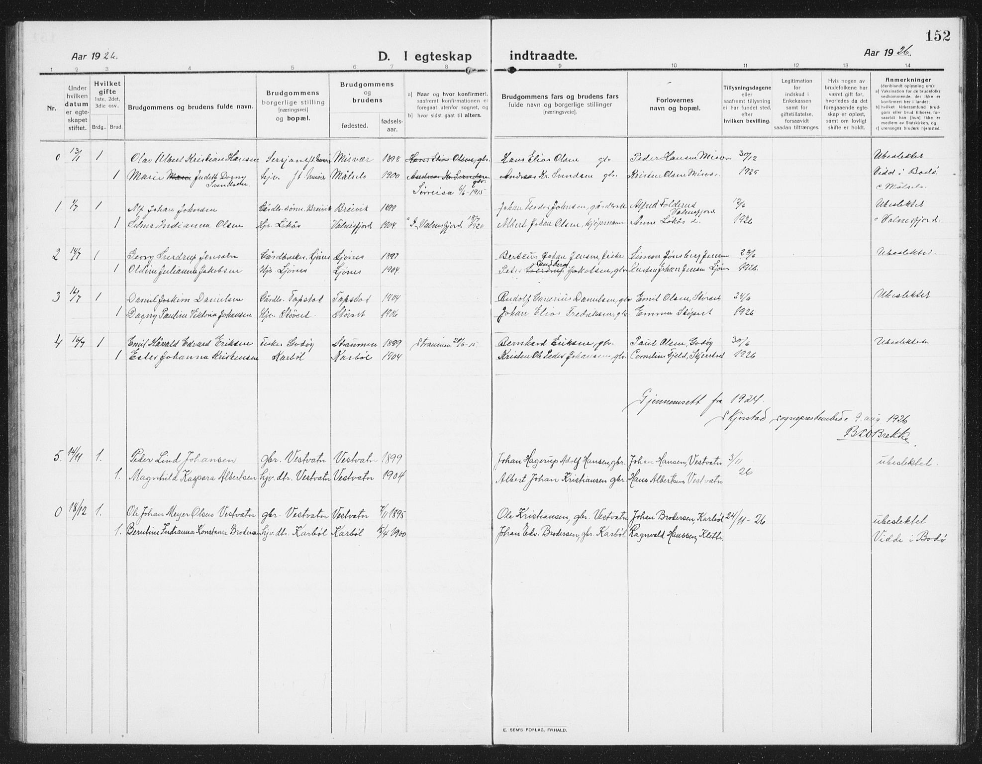 Ministerialprotokoller, klokkerbøker og fødselsregistre - Nordland, AV/SAT-A-1459/852/L0757: Parish register (copy) no. 852C08, 1916-1934, p. 152