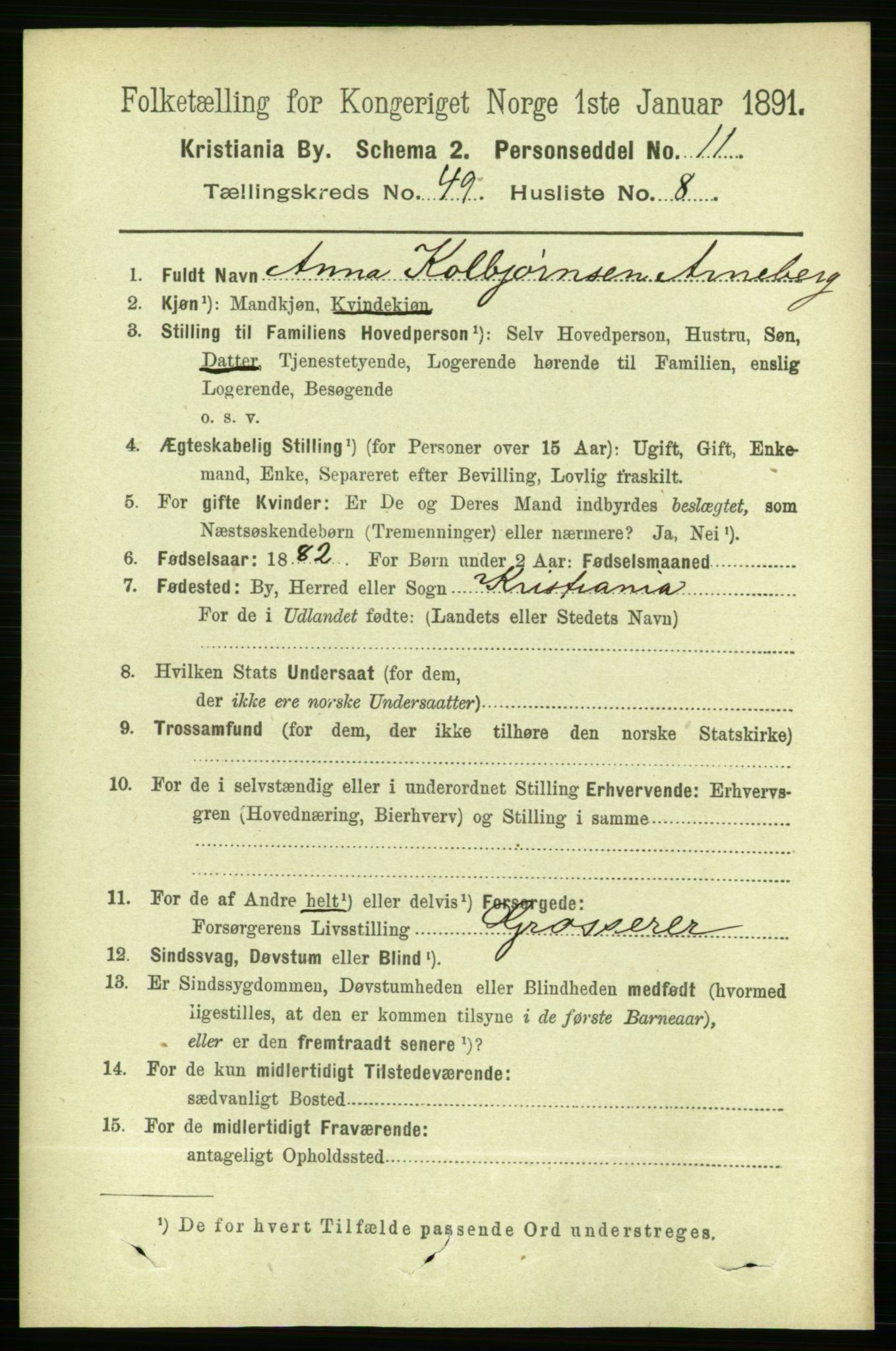 RA, 1891 census for 0301 Kristiania, 1891, p. 28652