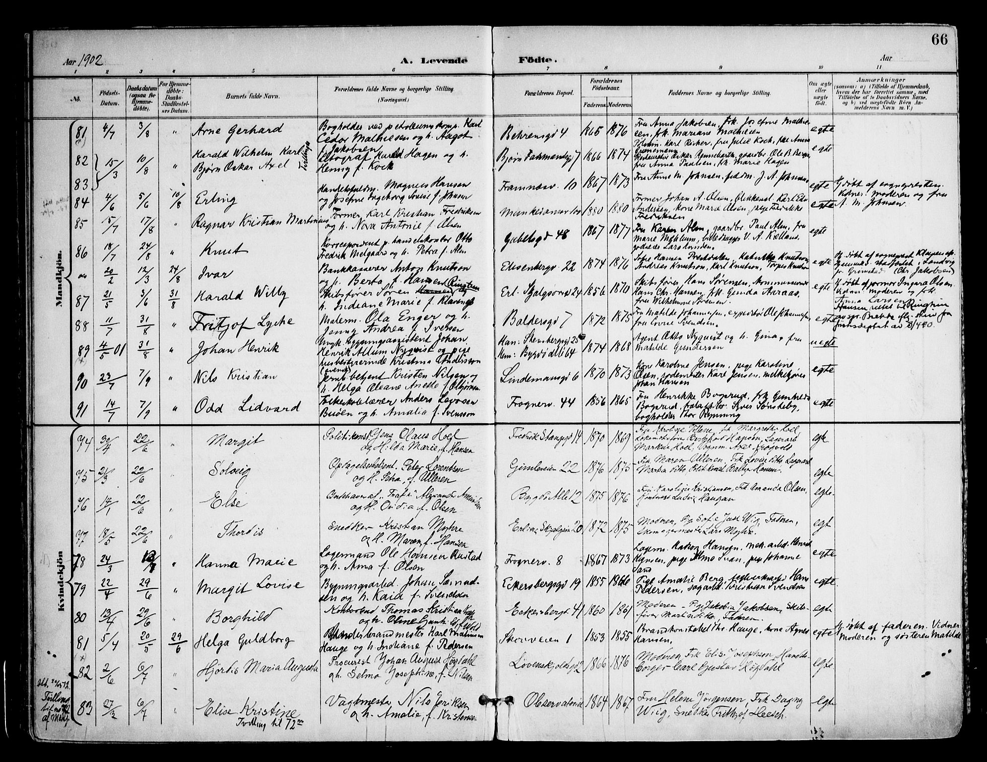 Frogner prestekontor Kirkebøker, AV/SAO-A-10886/F/Fa/L0002: Parish register (official) no. 2, 1897-1917, p. 66